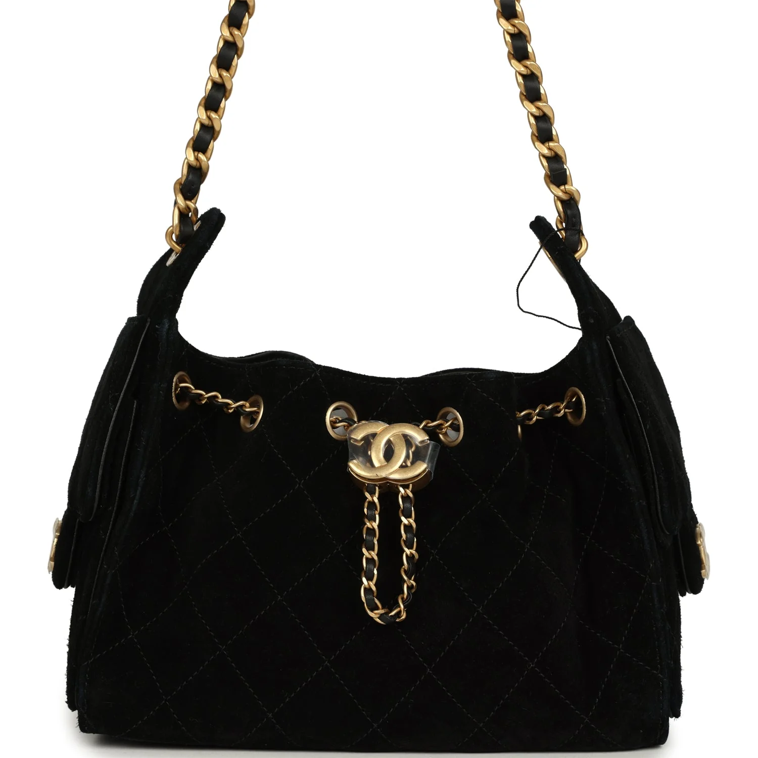 Chanel Mini 25 Hobo Bag Black Suede Antique Gold Hardware