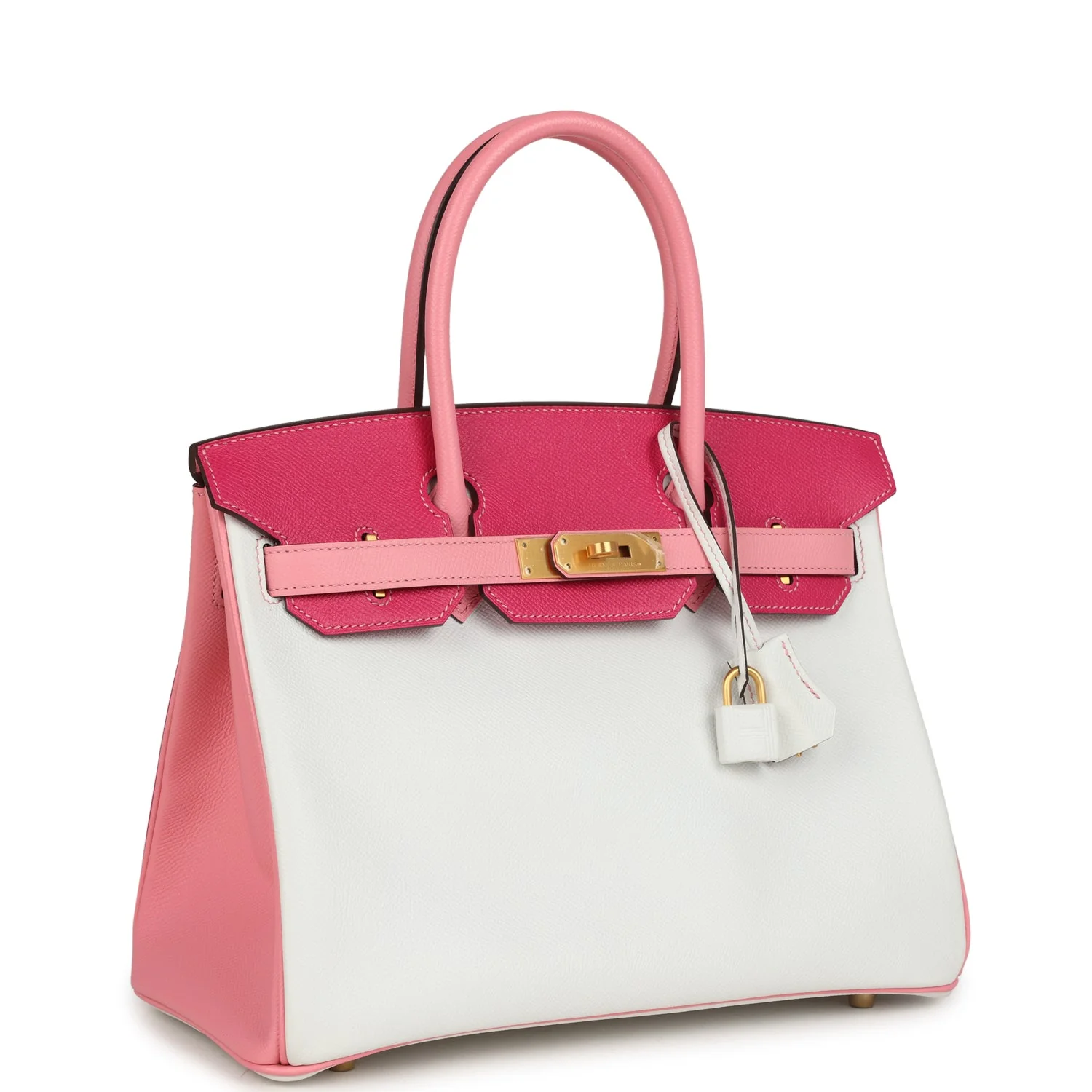 Pre-owned Hermes Special Order (HSS) Birkin 30 White, Rose Confetti and Rose Tyrien Epsom Brushed Gold Hardware