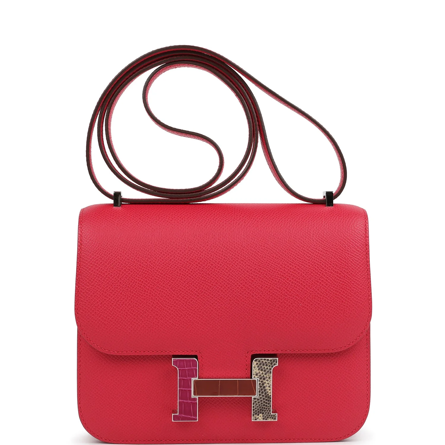 Pre-owned Hermes Constance 18 Rose Extreme Epsom Marquette Palladium Hardware