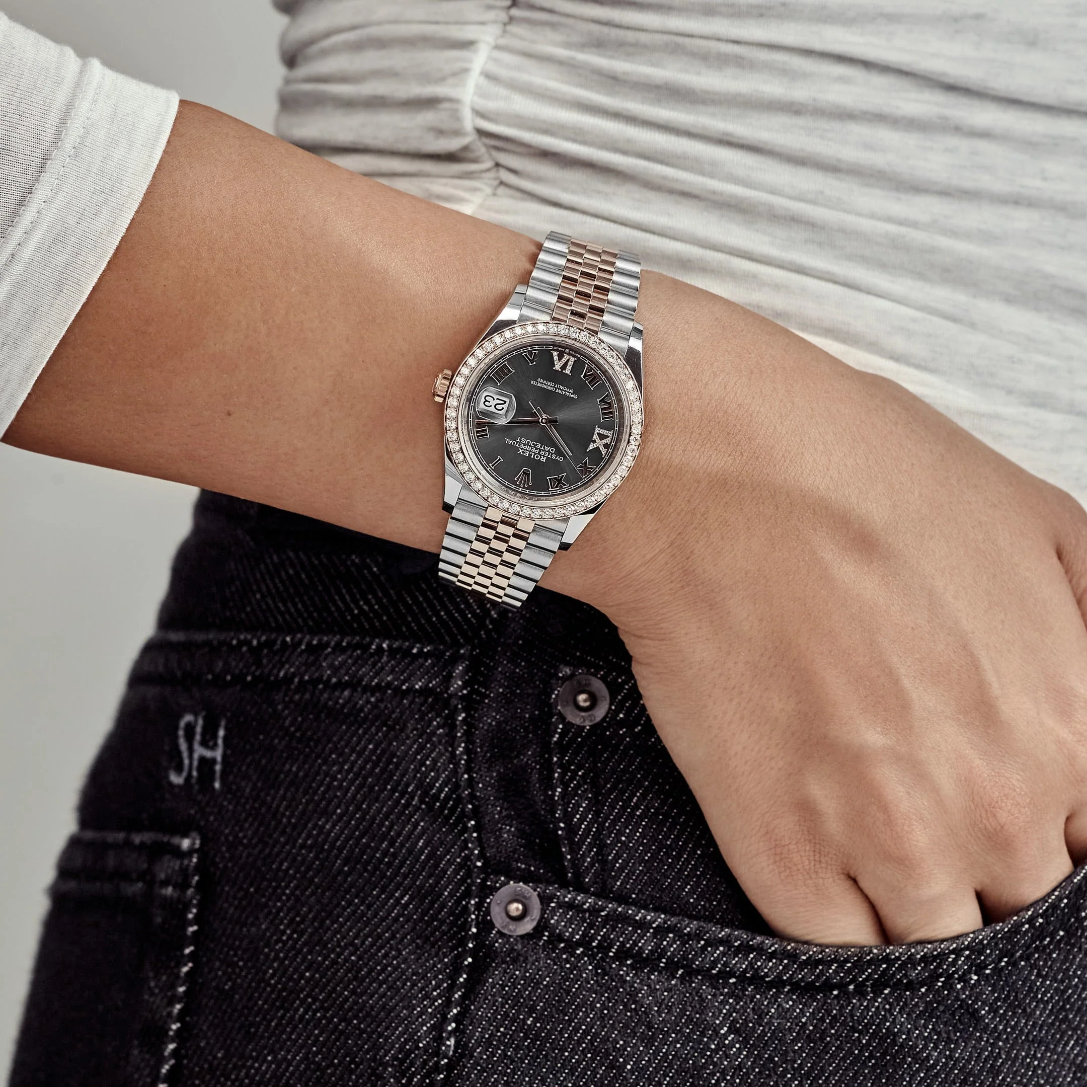 Rolex Datejust 126281RBR Rose Gold Stainless Steel Slate Diamond Dial Diamond Bezel (2023)