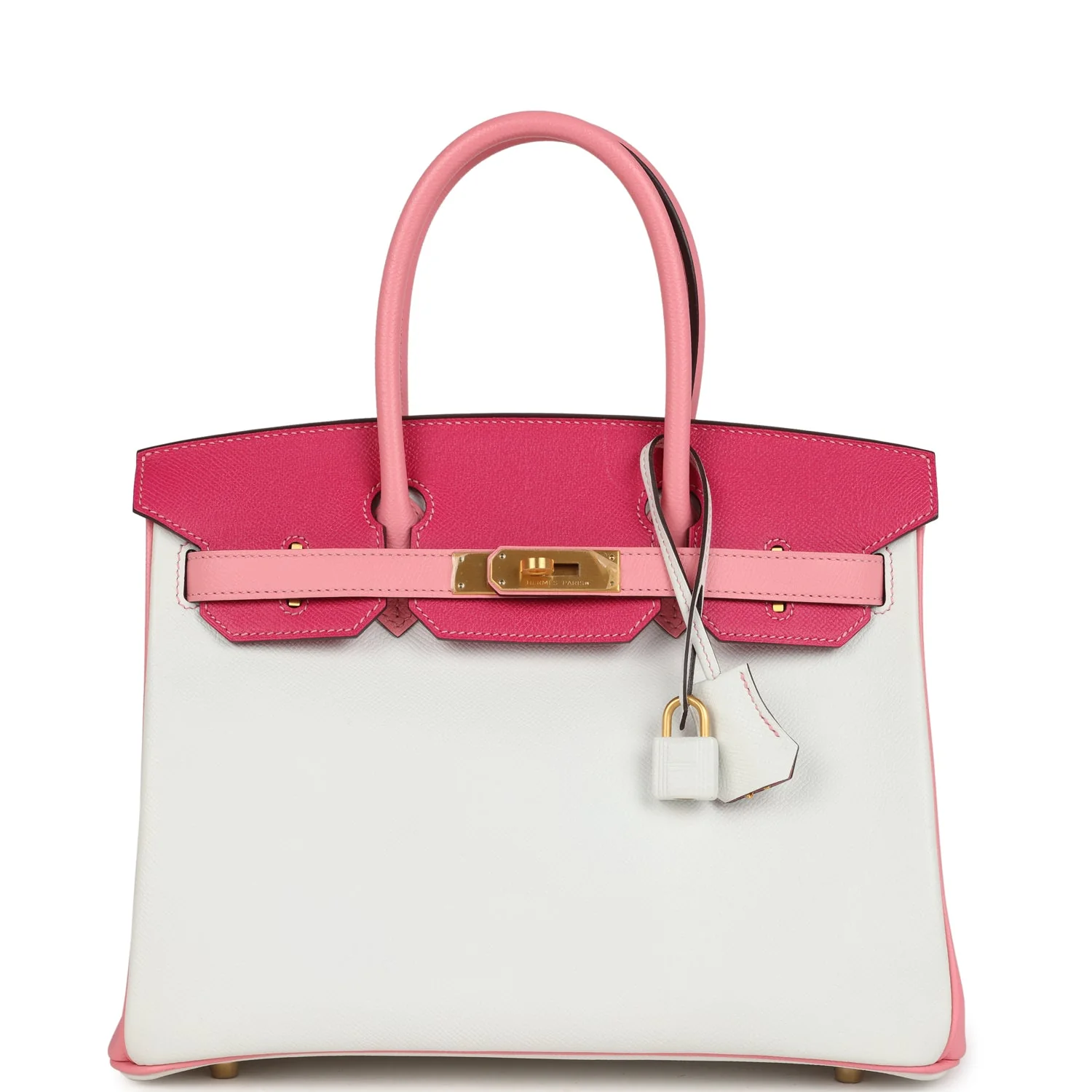 Pre-owned Hermes Special Order (HSS) Birkin 30 White, Rose Confetti and Rose Tyrien Epsom Brushed Gold Hardware
