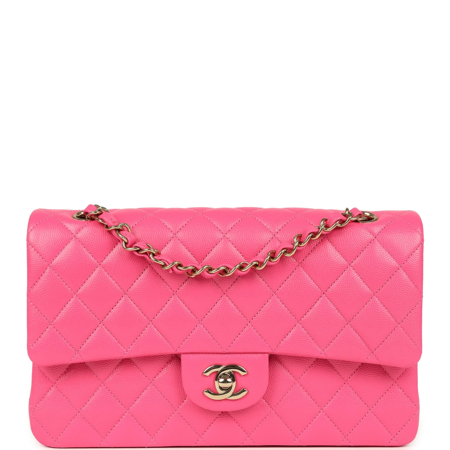 Chanel Medium Classic Double Flap Pink Caviar Light Gold Hardware