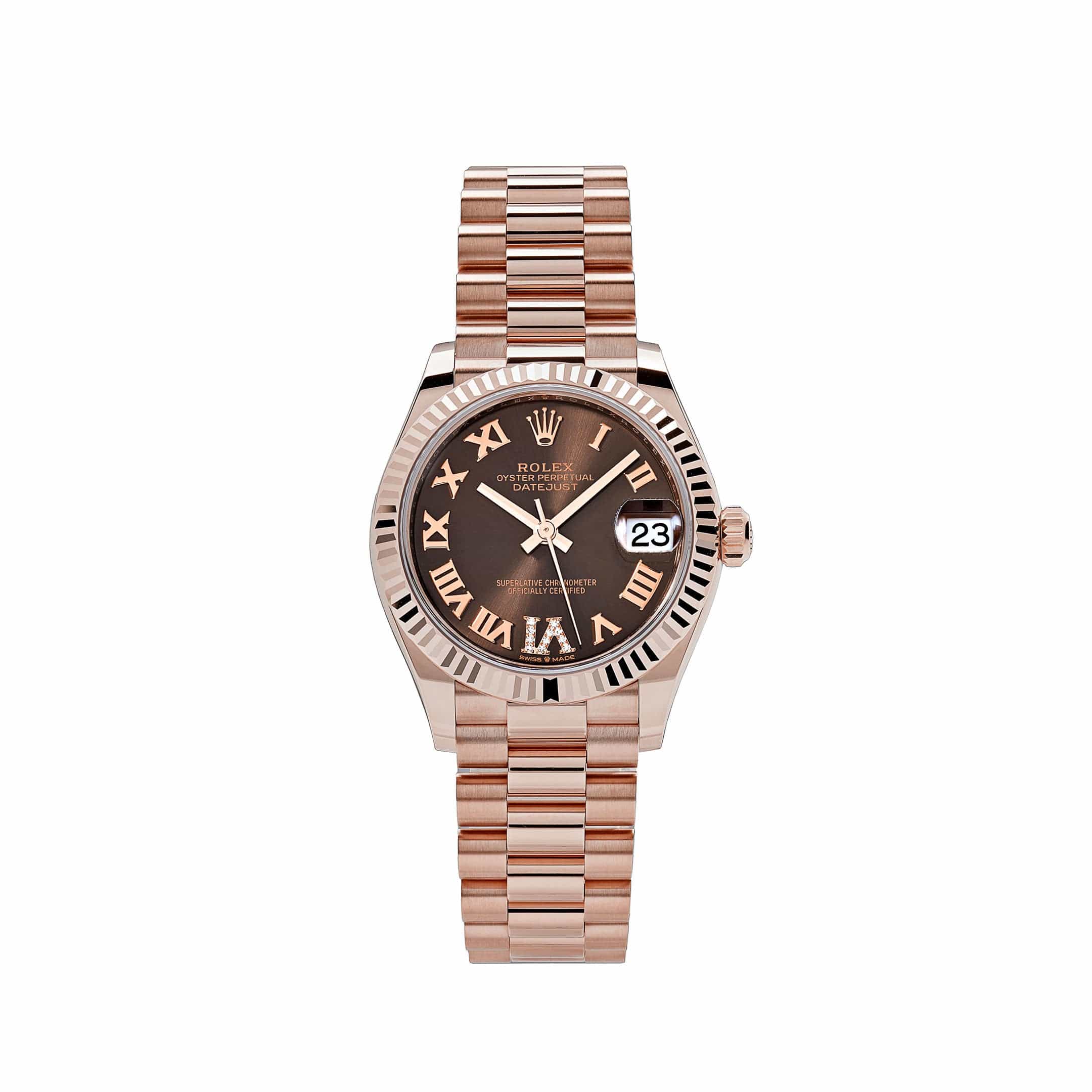 Rolex Datejust 31 278275 'Ladies' Rose Gold Chocolate Roman Numerals Diamond Dial (2022)
