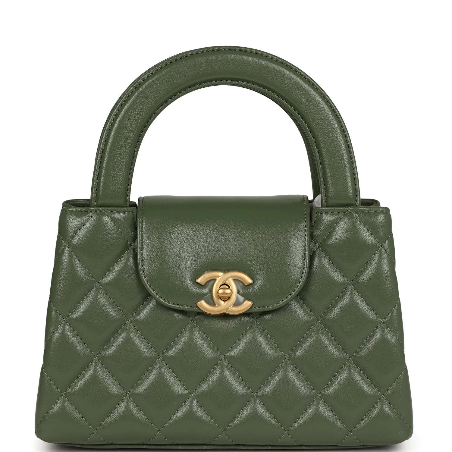 Chanel Small Kelly Shopper Khaki Shiny Aged Calfskin Brushed Gold Hardware