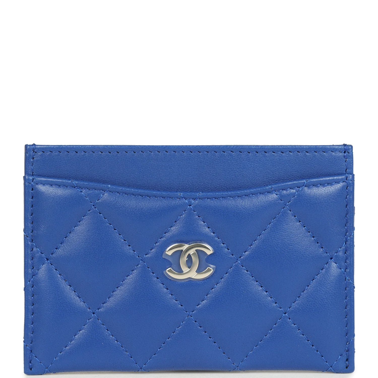 Chanel Classic Card Holder Wallet Cobalt Blue Lambskin Silver Hardware