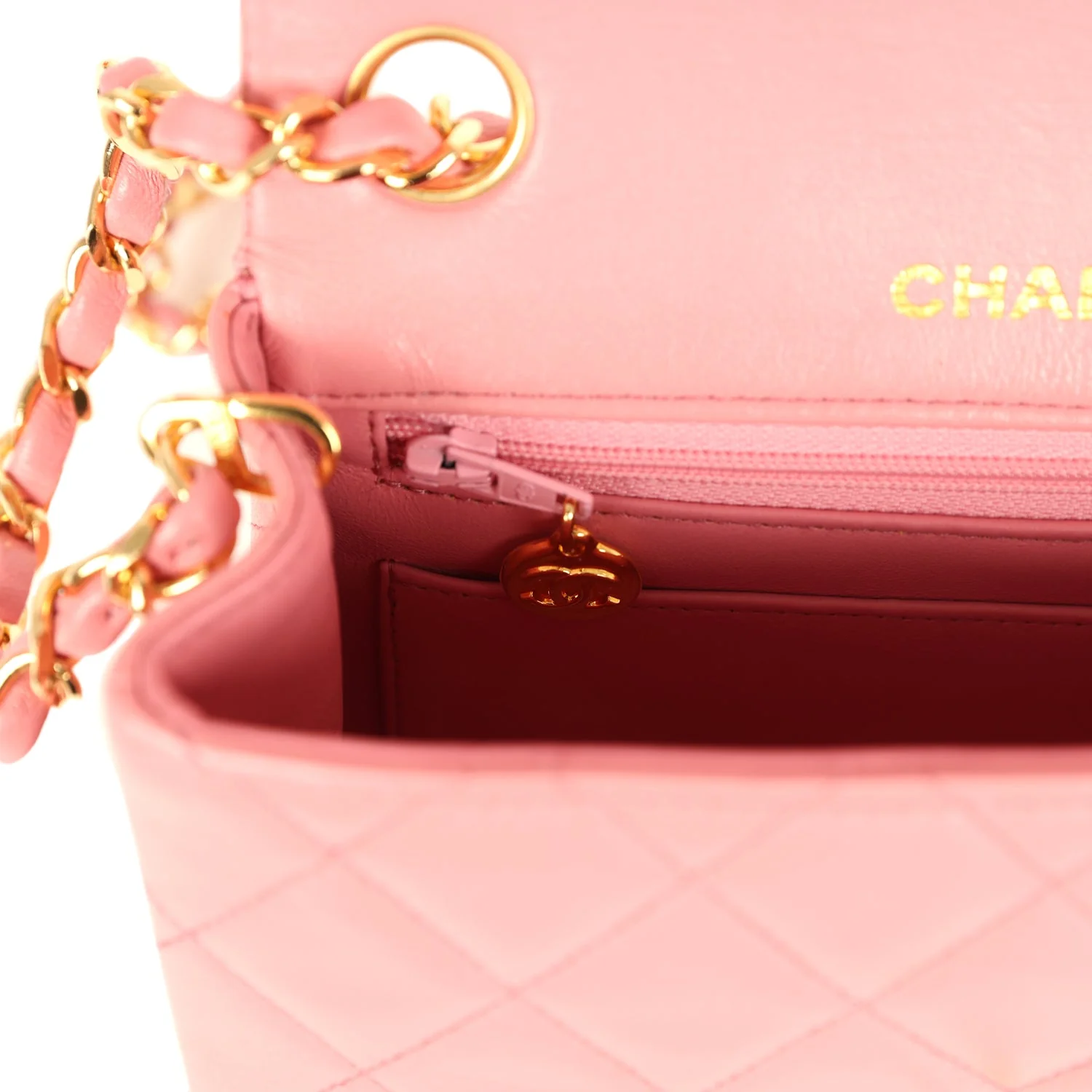 Vintage Chanel Mini Square Flap Dark Pink Lambskin Gold Hardware