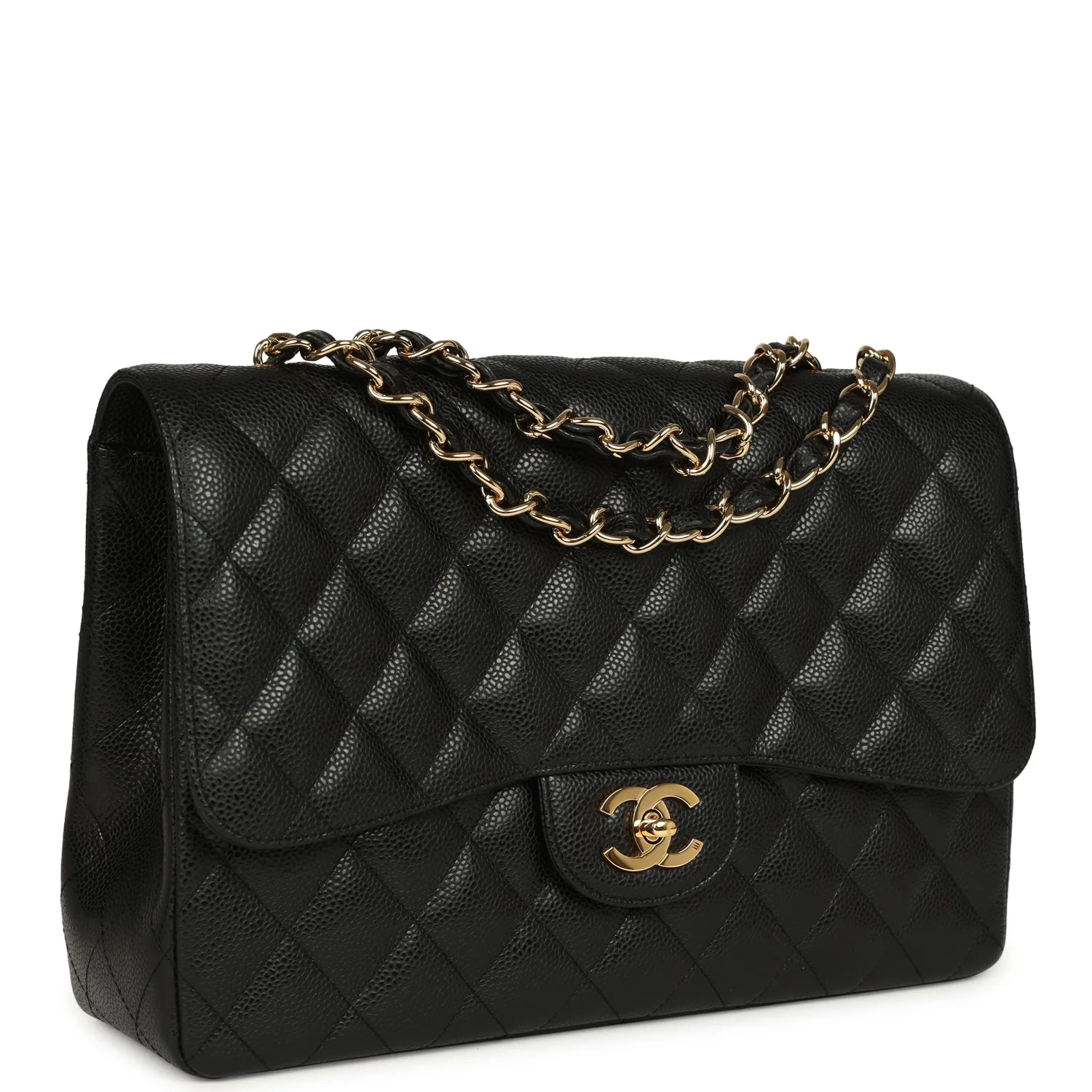 Chanel Jumbo Classic Single Flap Bag Black Caviar Gold Hardware