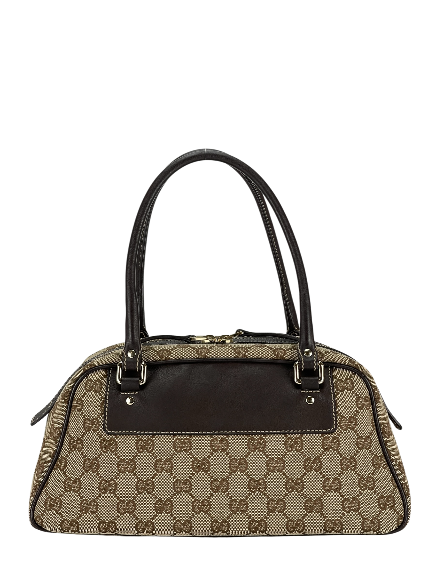 GUCCI - Beige Brown GG Canvas Trophy Boston Handbag