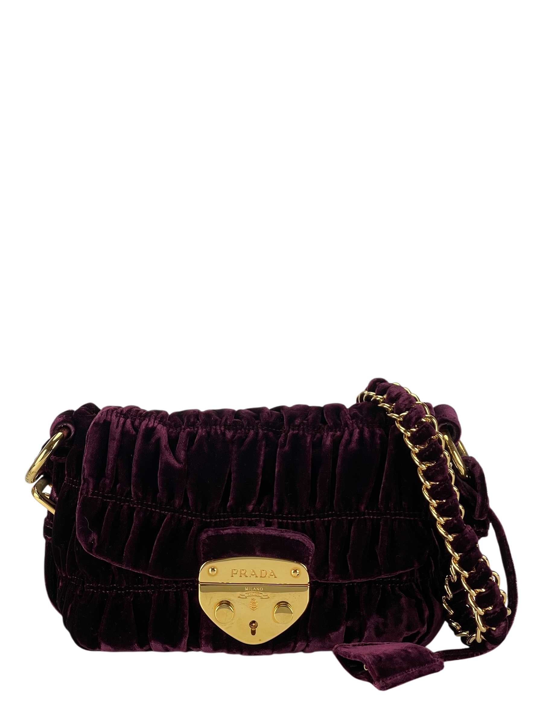 PRADA - Burgundy Velvet Chain Flap Bag