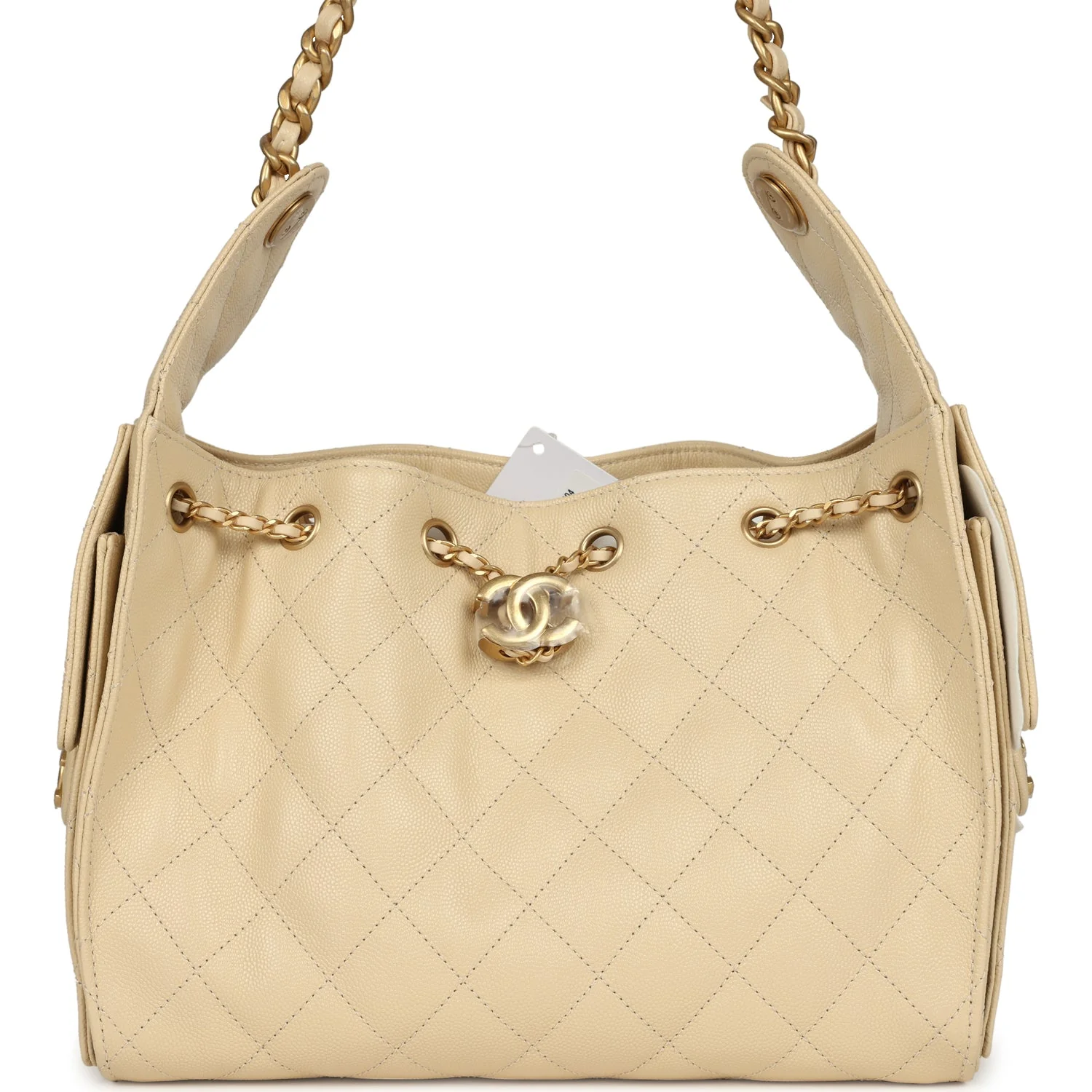 Chanel Small 25 Hobo Bag Light Beige Caviar Antique Gold Hardware