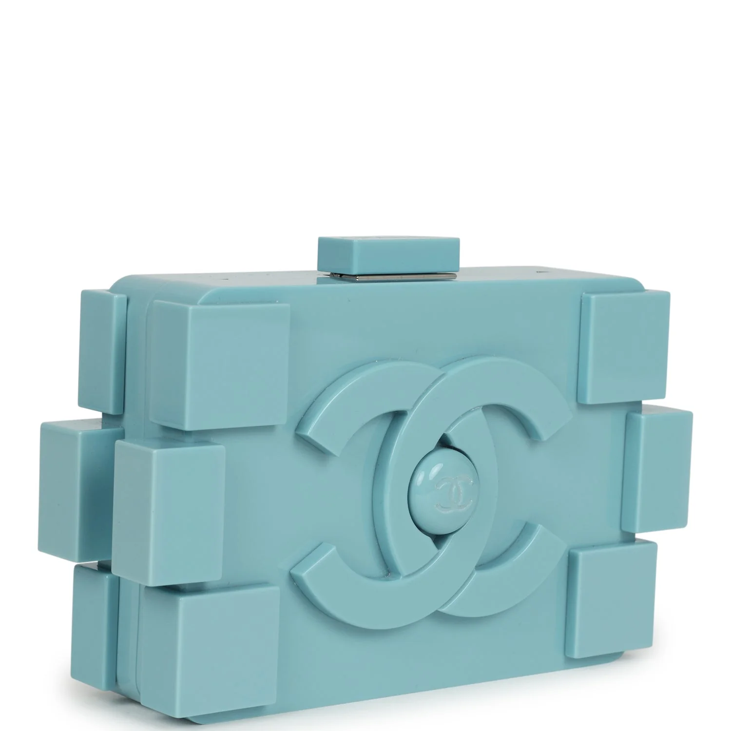 Pre-owned Chanel Supermarket Boy Brick Lego Minaudiere Clutch Light Blue Plexiglass Silver Hardware