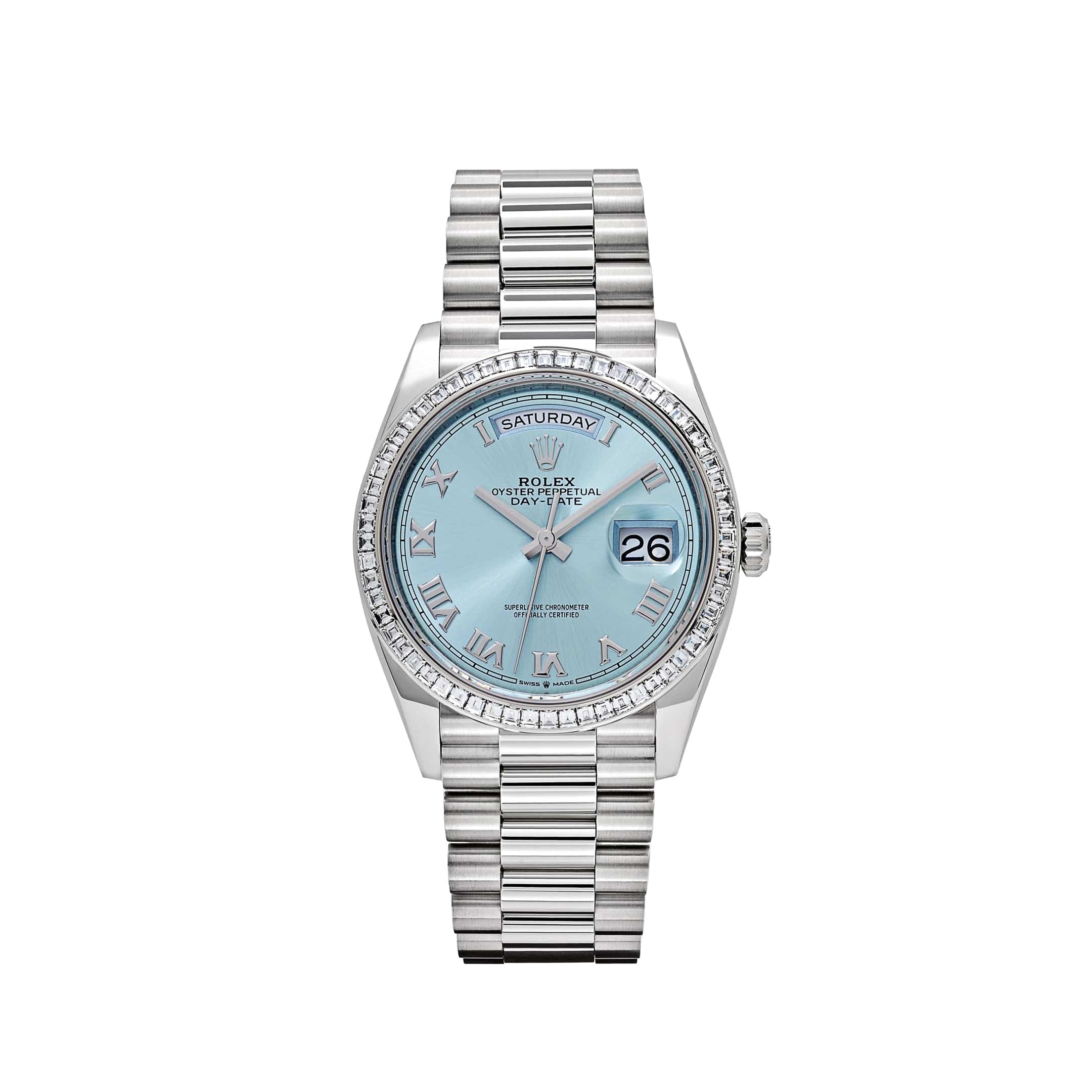 Rolex Day-Date 36 128396TBR Platinum Ice Blue Dial Diamond Bezel (2024)