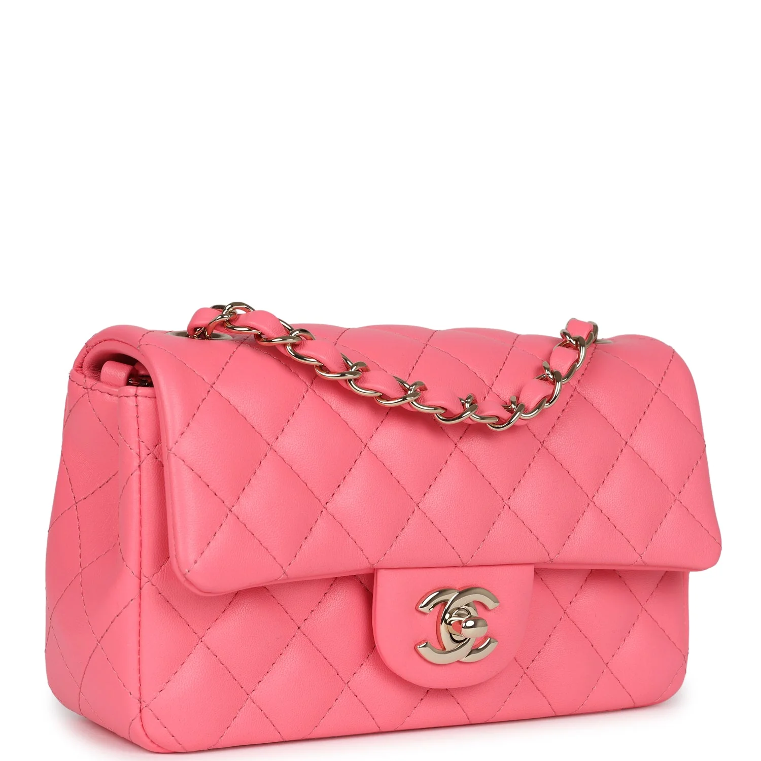 Chanel Mini Rectangular Flap Bag Hot Pink Lambskin Light Gold Hardware