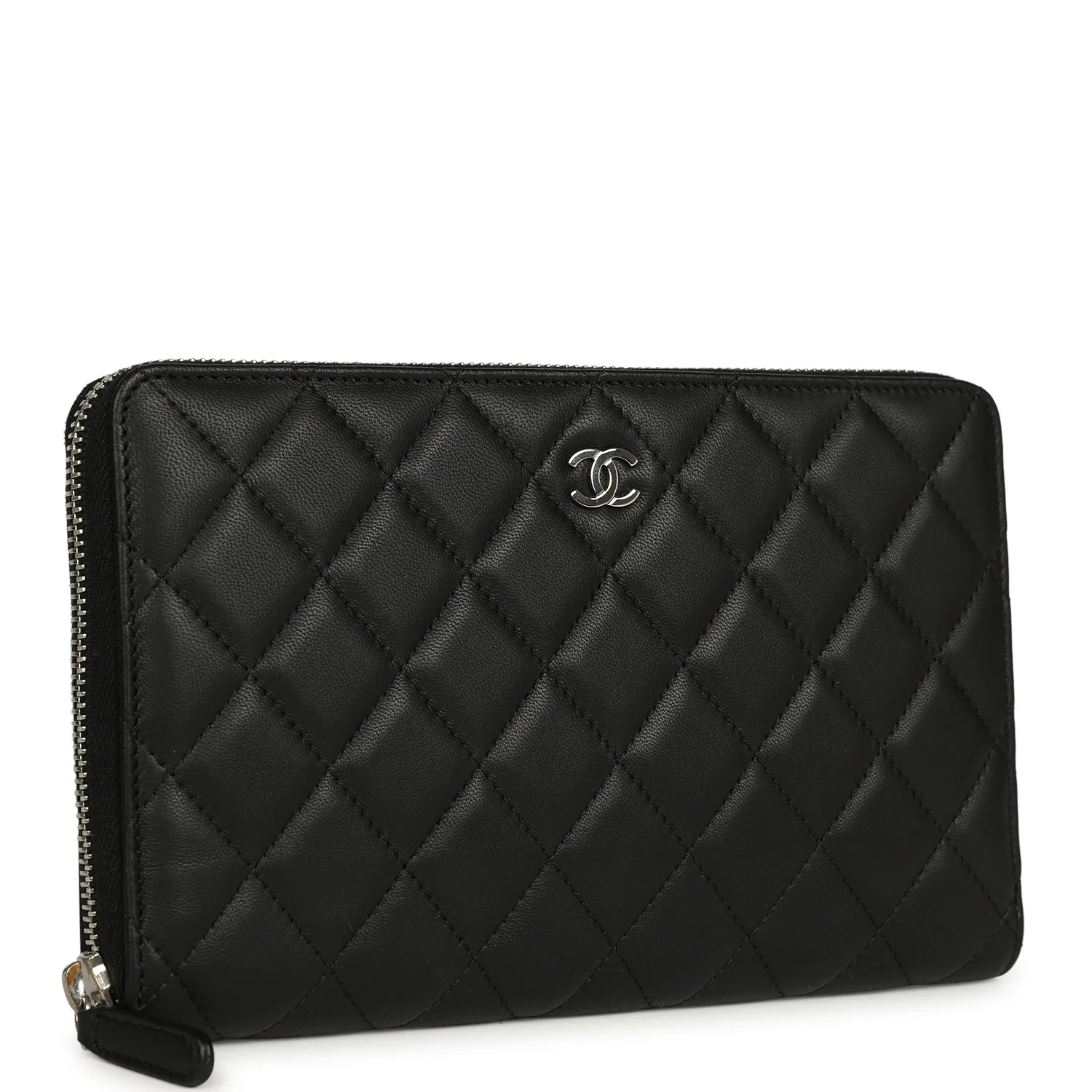 Chanel Classic Organizer Zip Wallet Black Lambskin Silver Hardware
