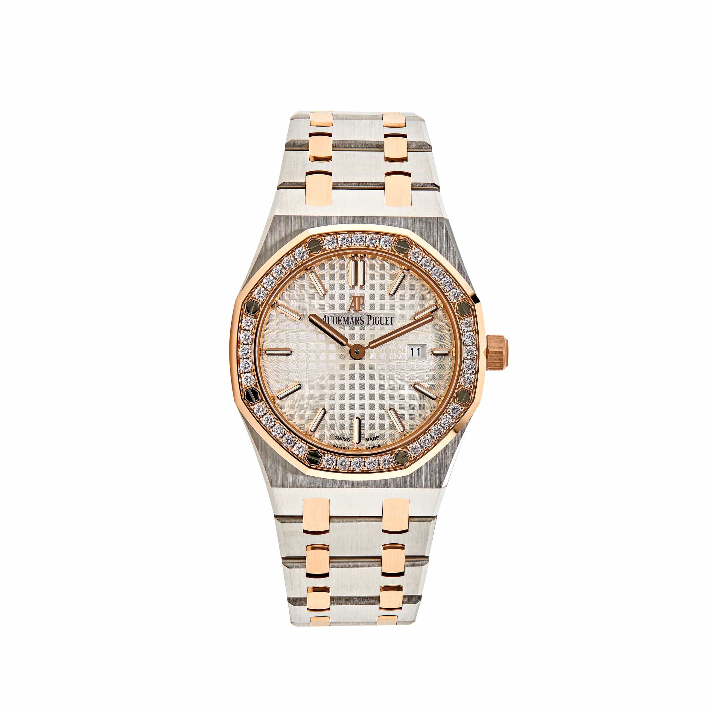 Audemars Piguet Royal Oak 67651SR.ZZ.1261SR.01 'Ladies' Rose Gold Stainless Steel Silver-Toned Dial Diamond Bezel Quartz