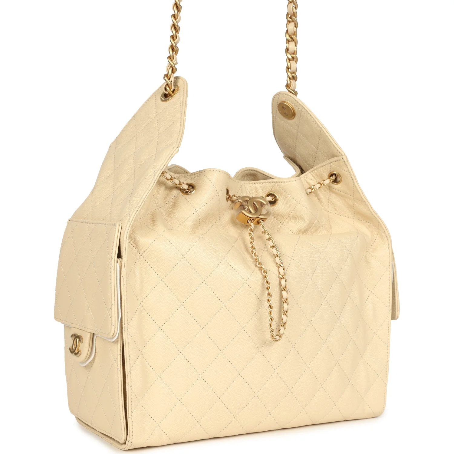 Chanel Medium 25 Hobo Bag Light Beige Caviar Antique Gold Hardware