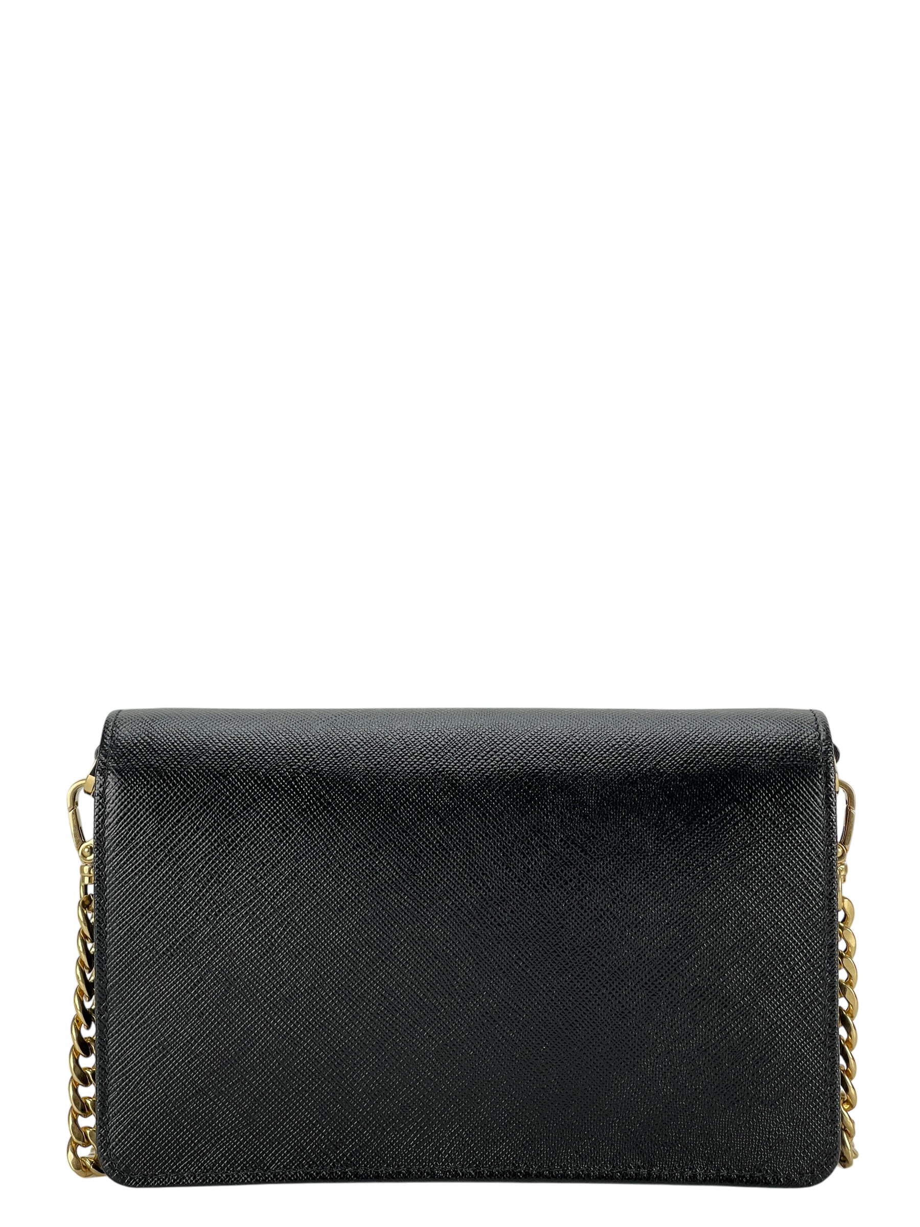 PRADA - Black Calfskin Leather Saffiano Chain Shoulder Bag Gold Hardware