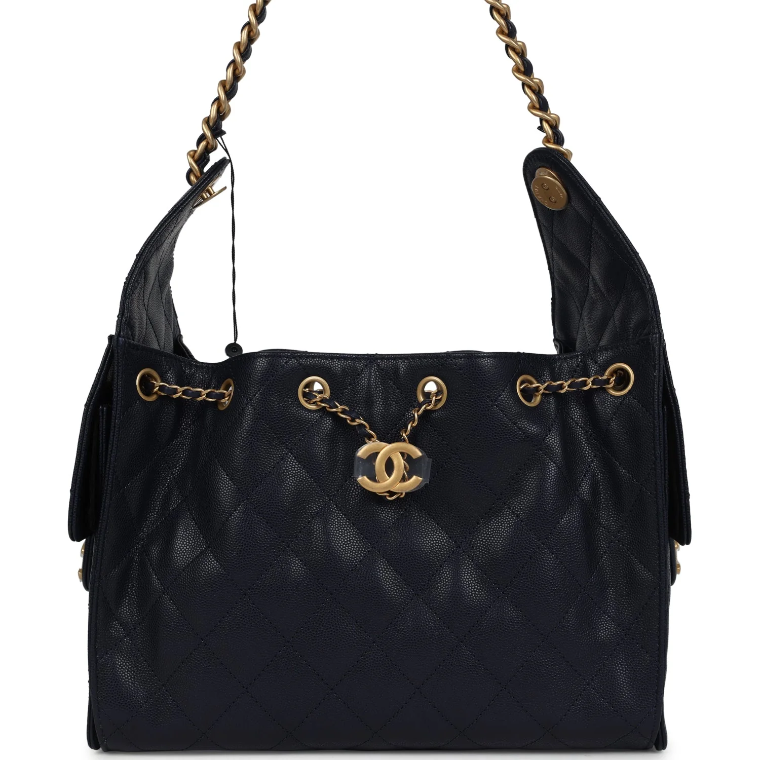 Chanel Small 25 Hobo Bag Dark Navy Caviar Antique Gold Hardware