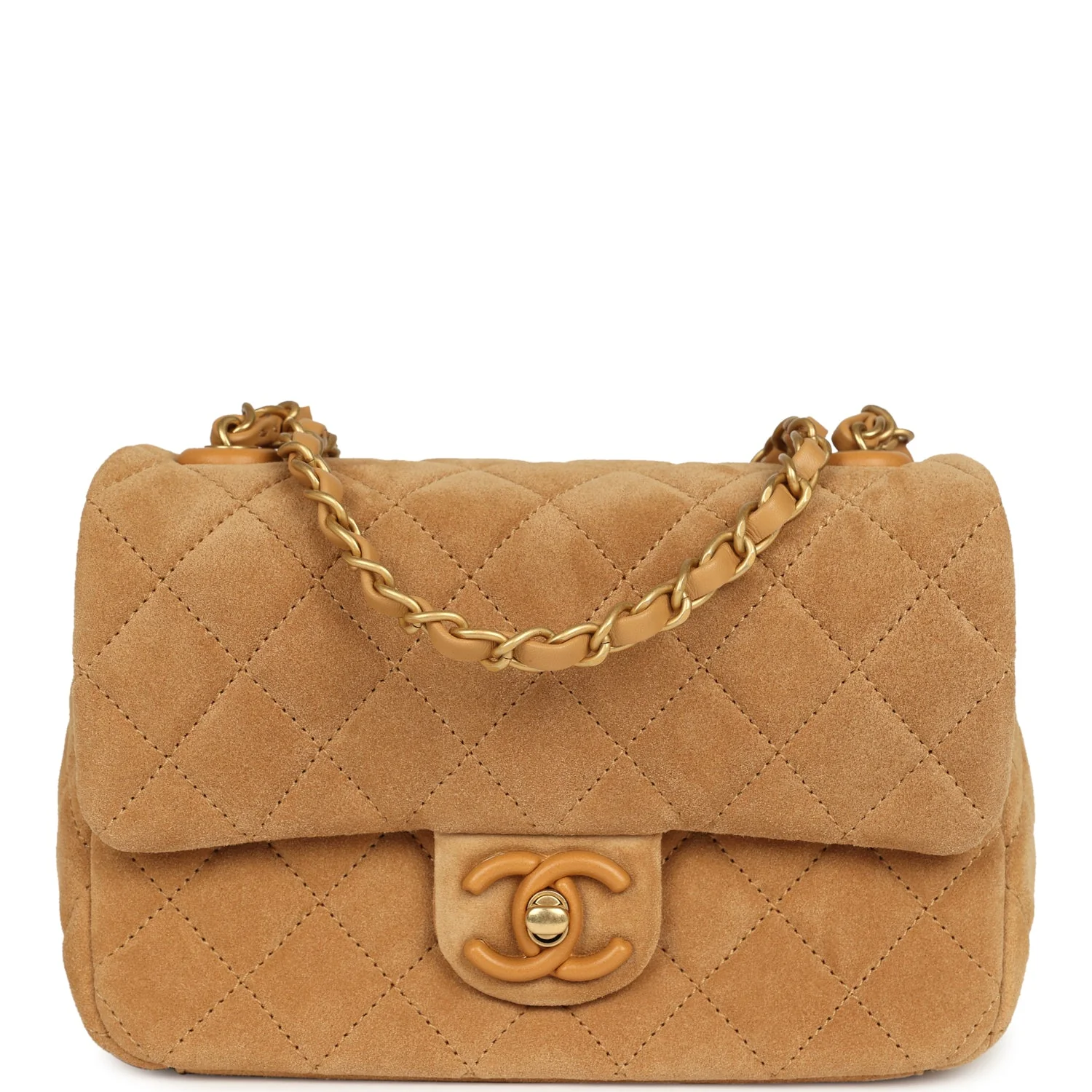 Chanel Mini CC Color Flap Bag Dark Beige Suede Brushed Gold Hardware