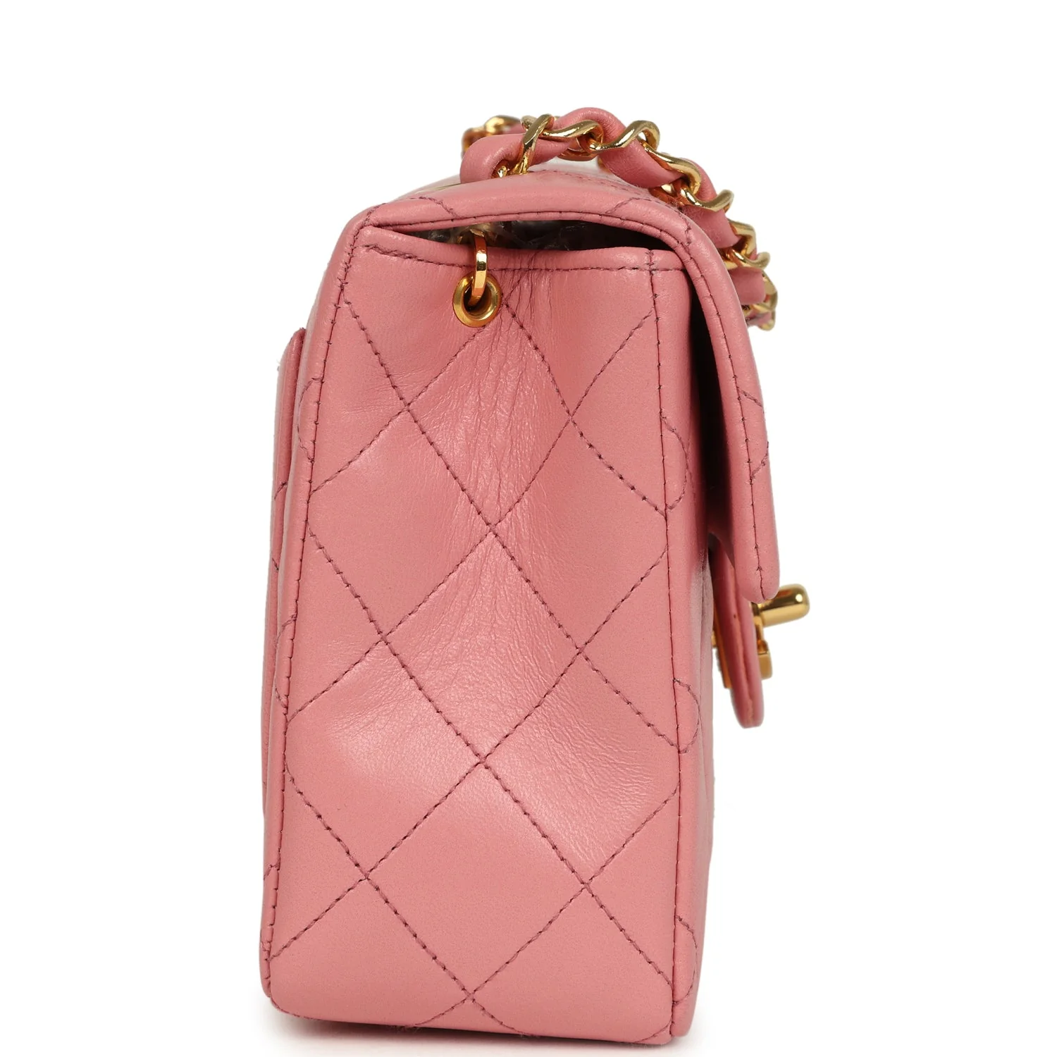 Vintage Chanel Mini Square Flap Dark Pink Lambskin Gold Hardware