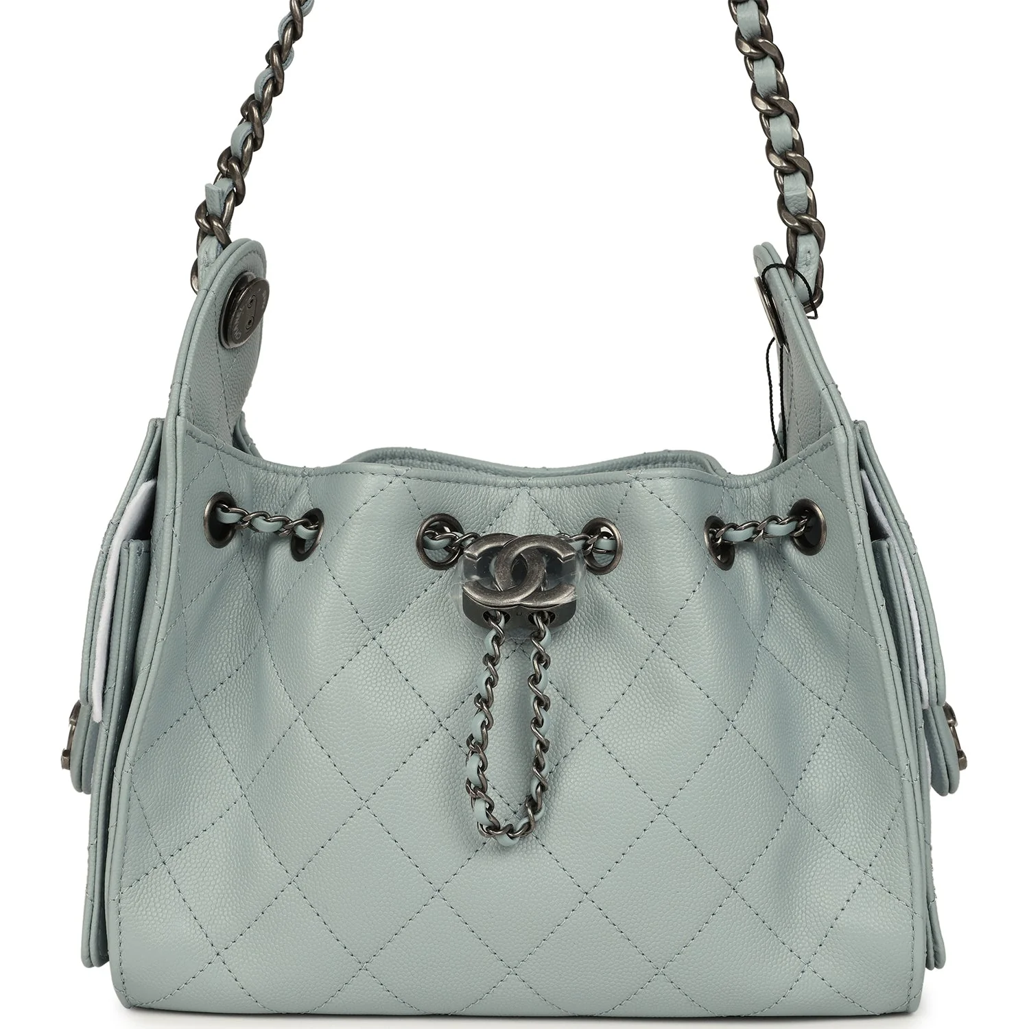 Chanel Mini 25 Hobo Bag Light Blue Caviar Aged Ruthenium Hardware