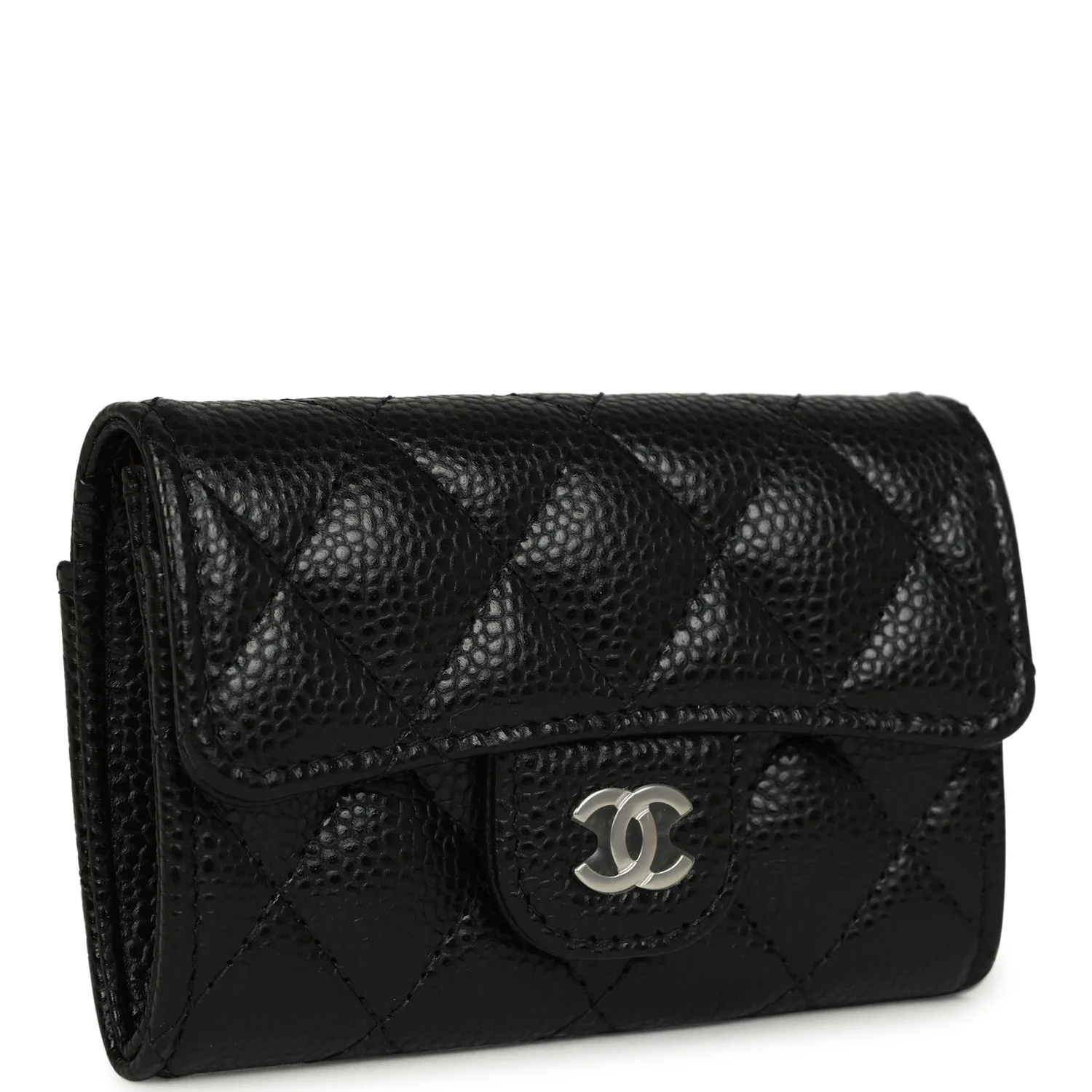 Chanel Classic Card Holder Wallet Black Caviar Silver Hardware