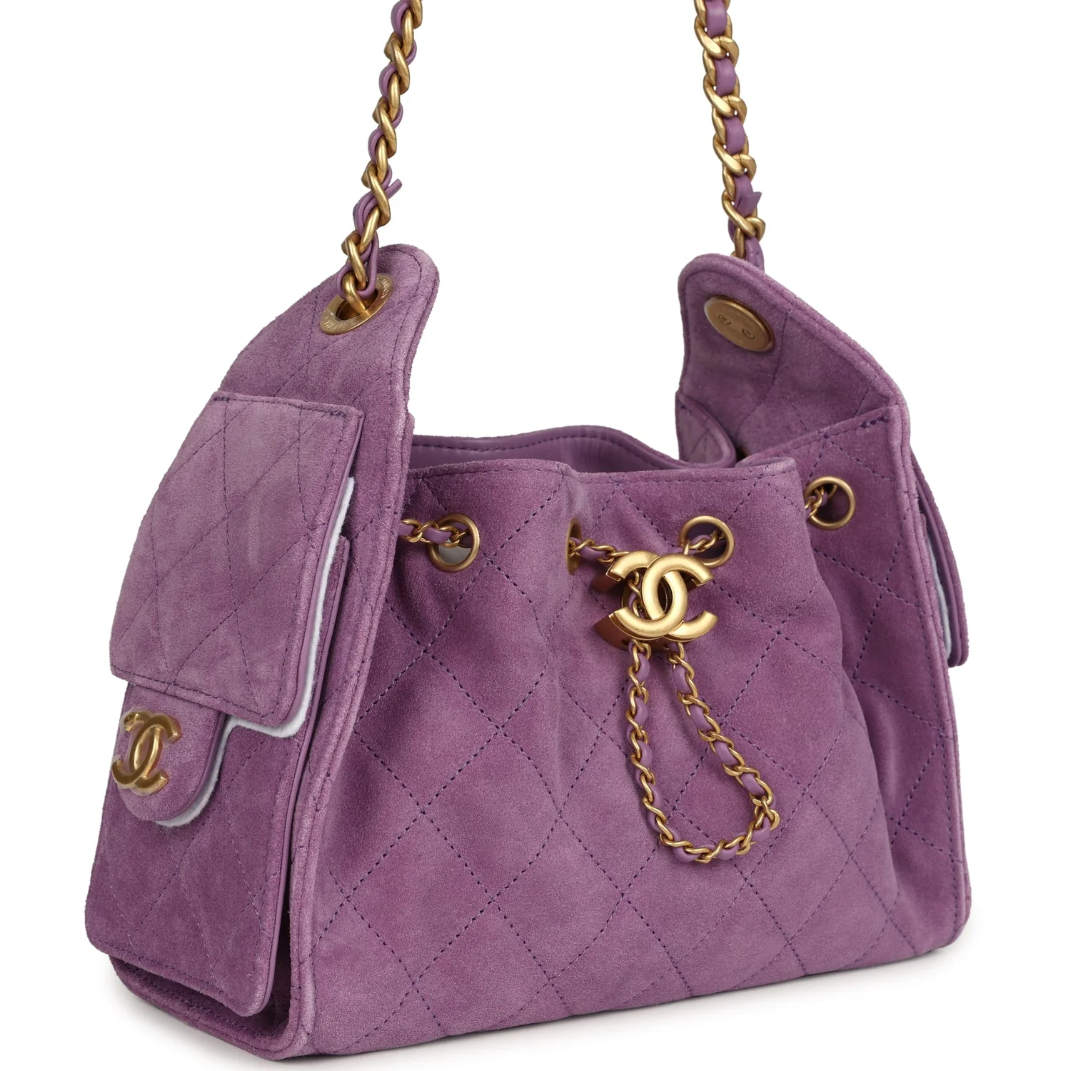 Chanel Mini 25 Hobo Bag Purple Suede Antique Gold Hardware