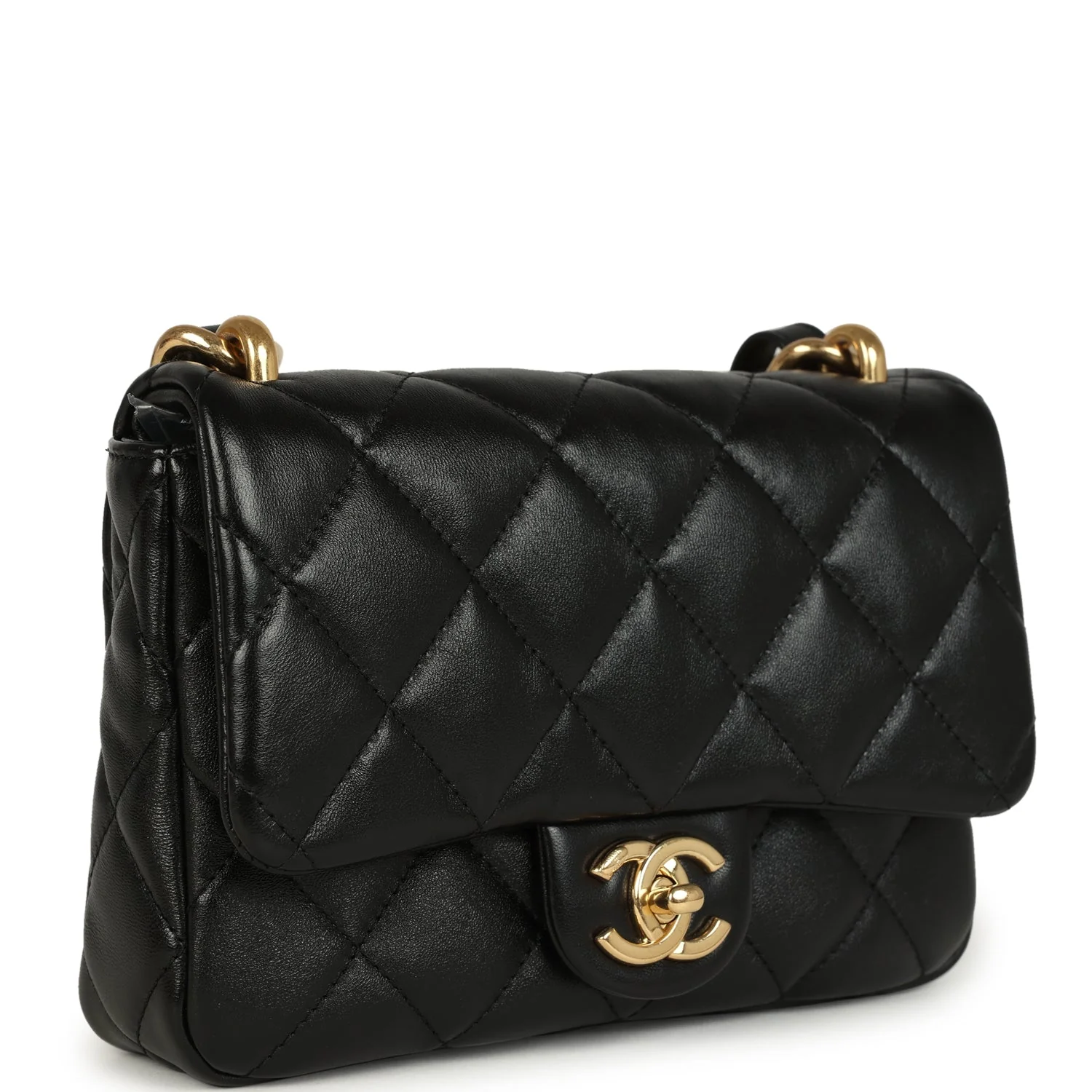 Chanel Small Funky Town Flap Bag Black Shiny Lambskin Aged Gold Hardware