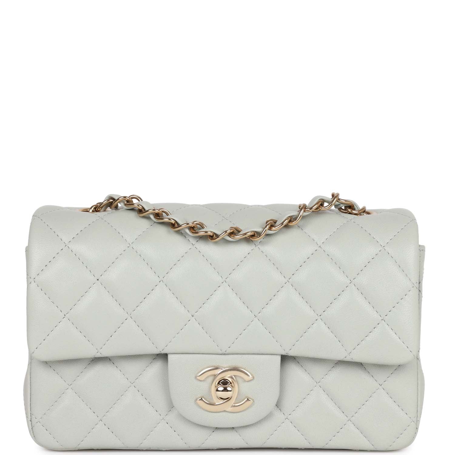 Chanel Mini Rectangular Flap Bag Light Grey Lambskin Light Gold Hardware