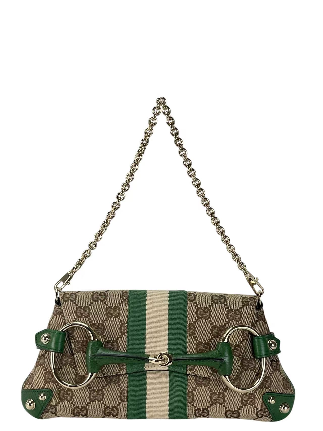 GUCCI - Green Horsebit Chain Cloth Crossbody Bag