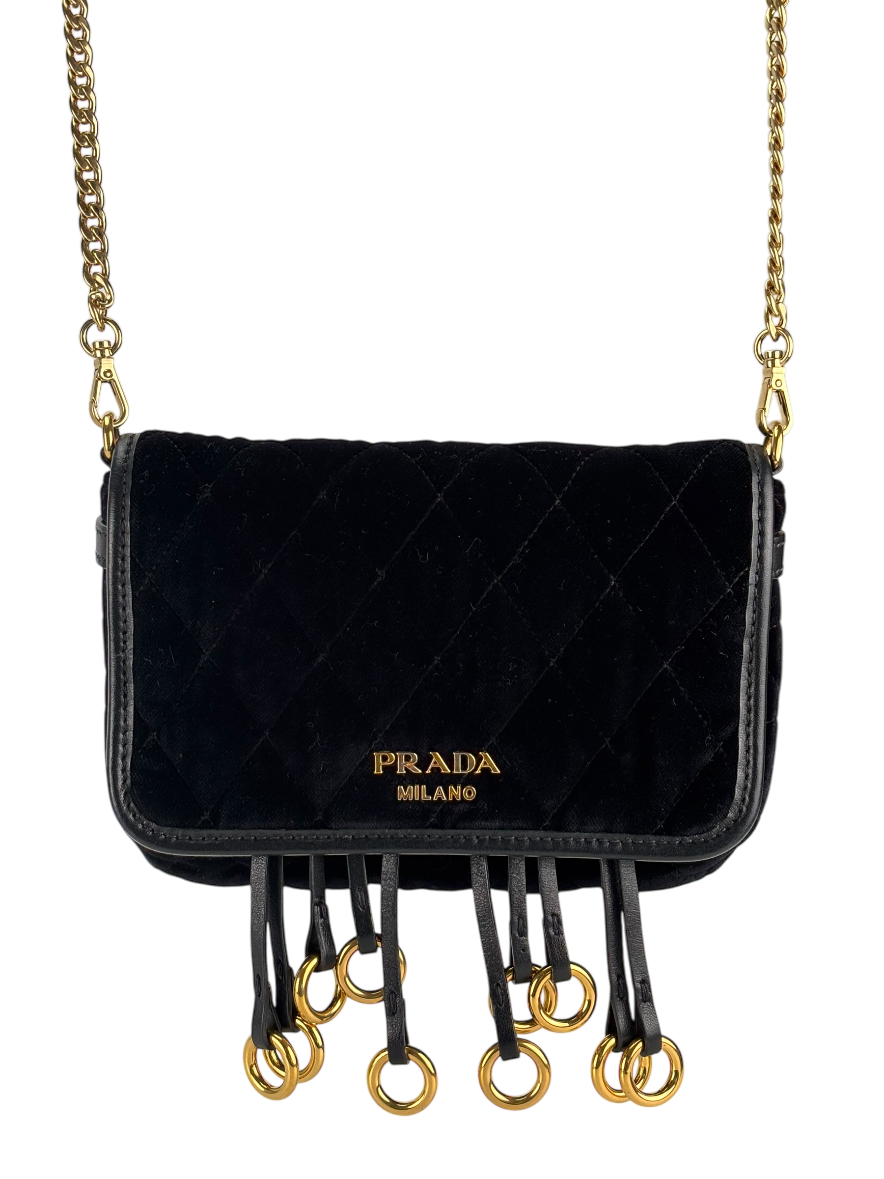 PRADA - Black Quilted Velvet Waist Belt and Crossbody Bag