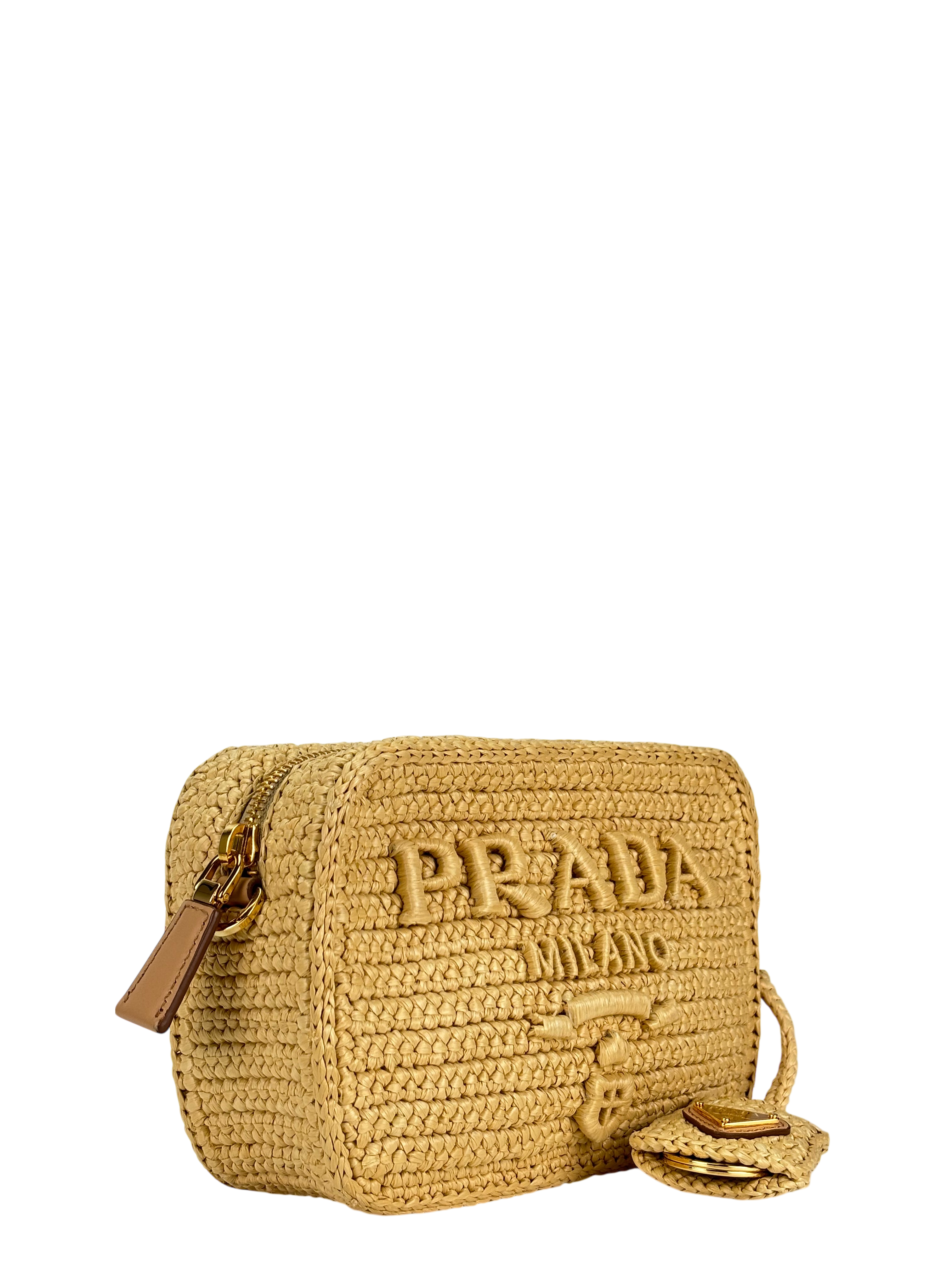 PRADA - Beige Raffia Leather Crossbody Bag