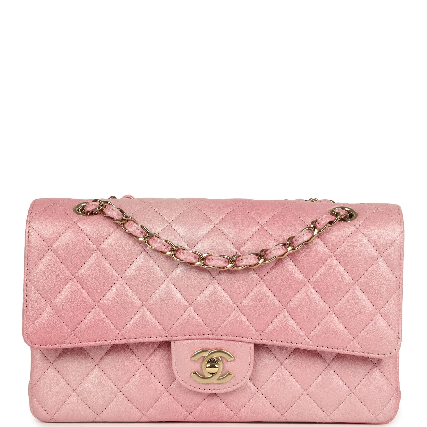 Pre-owned Chanel Medium Classic Double Flap Bag Pink Iridescent Ombre Goatskin Light Gold Hardware