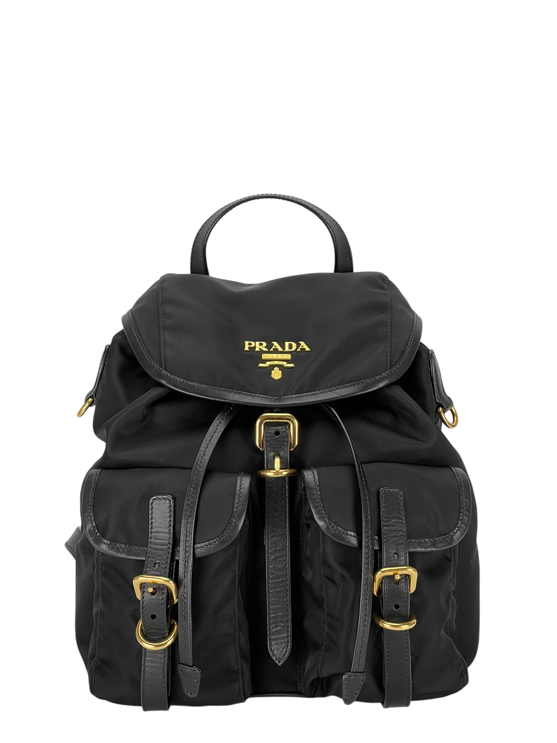 PRADA - Tessuto Nylon Soft Calfskin Small Backpack Black