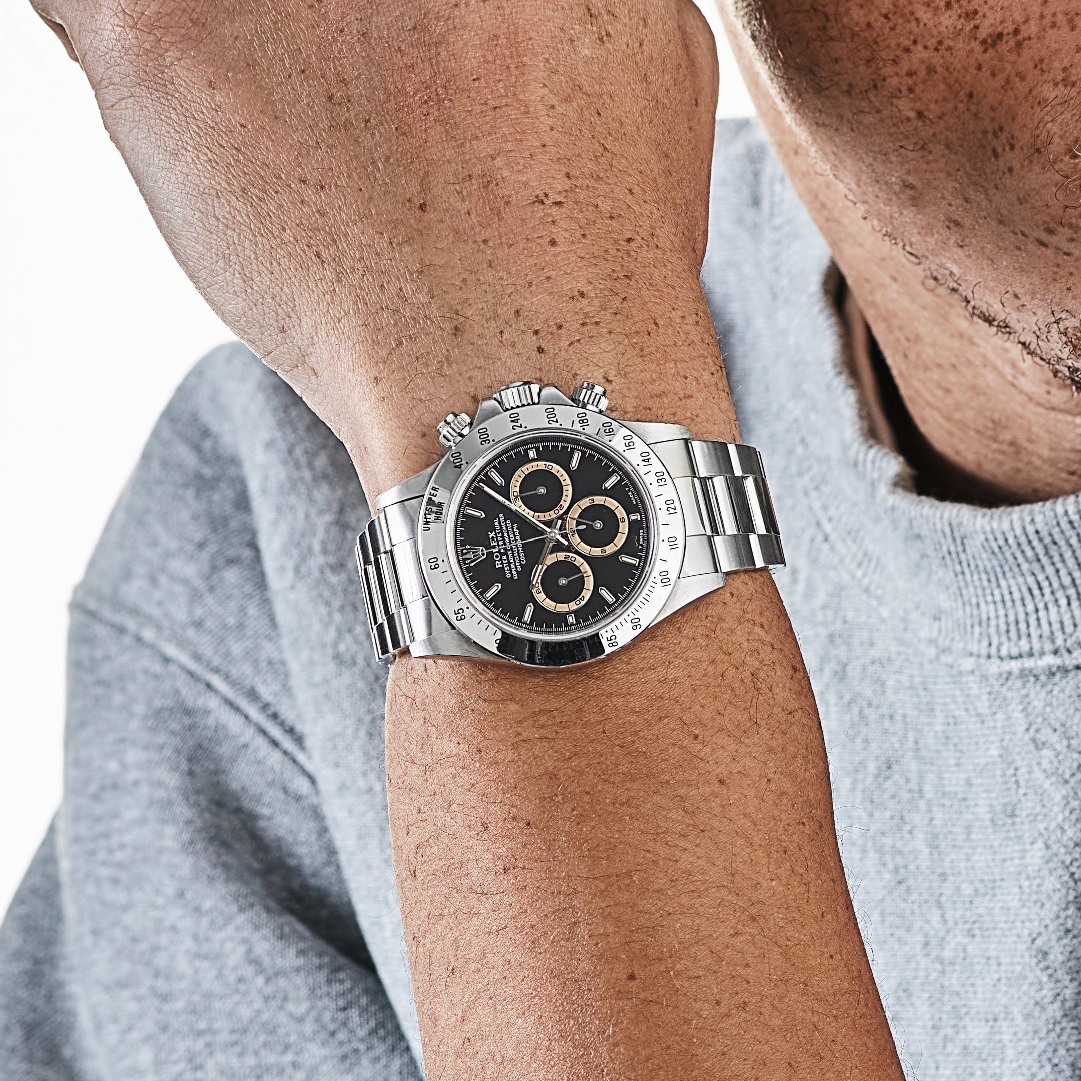 Rolex Daytona 16520 Stainless Steel Black Patrizzi Dial Zenith