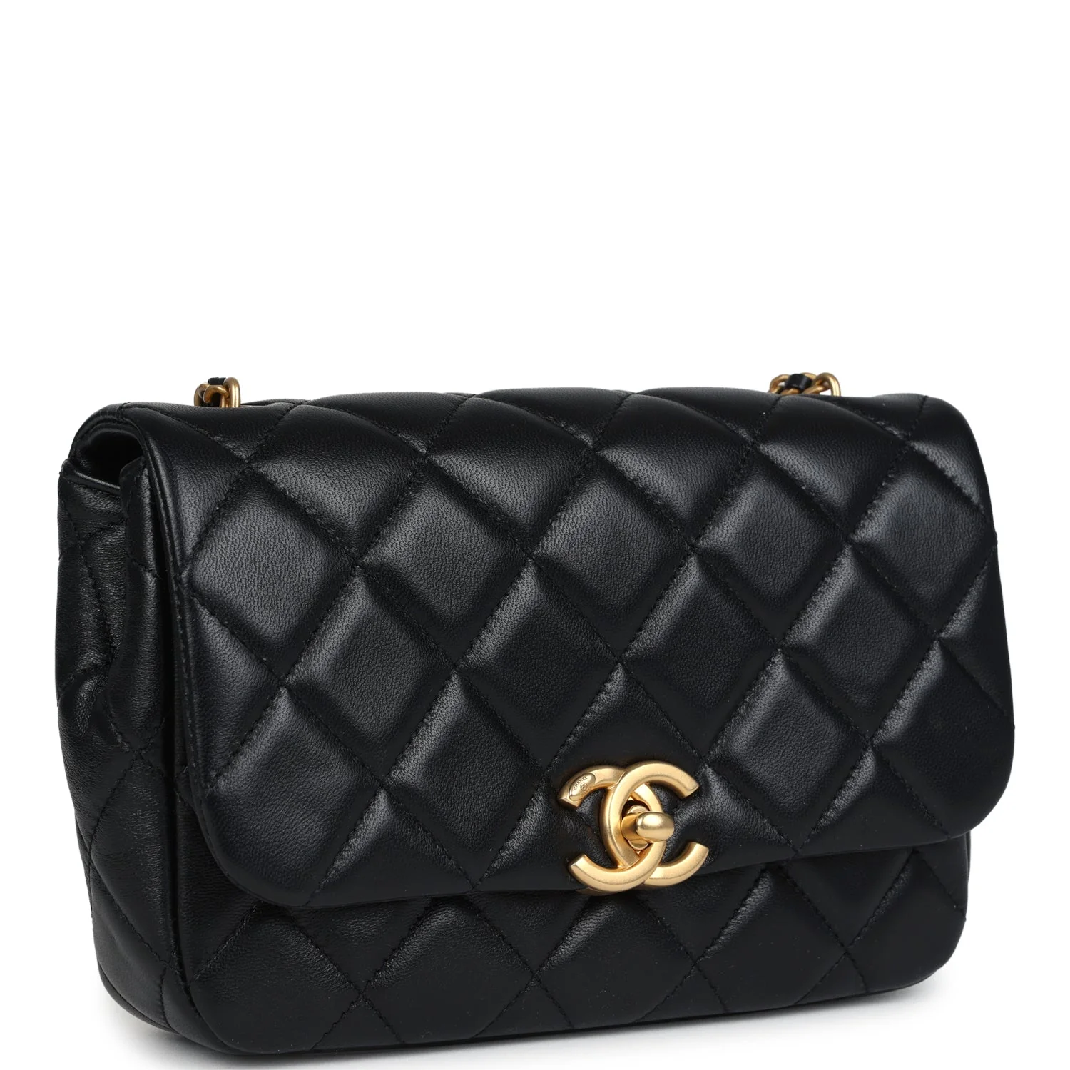 Chanel Mini Pearly Chain Flap Bag Black Lambskin Brushed Gold Hardware