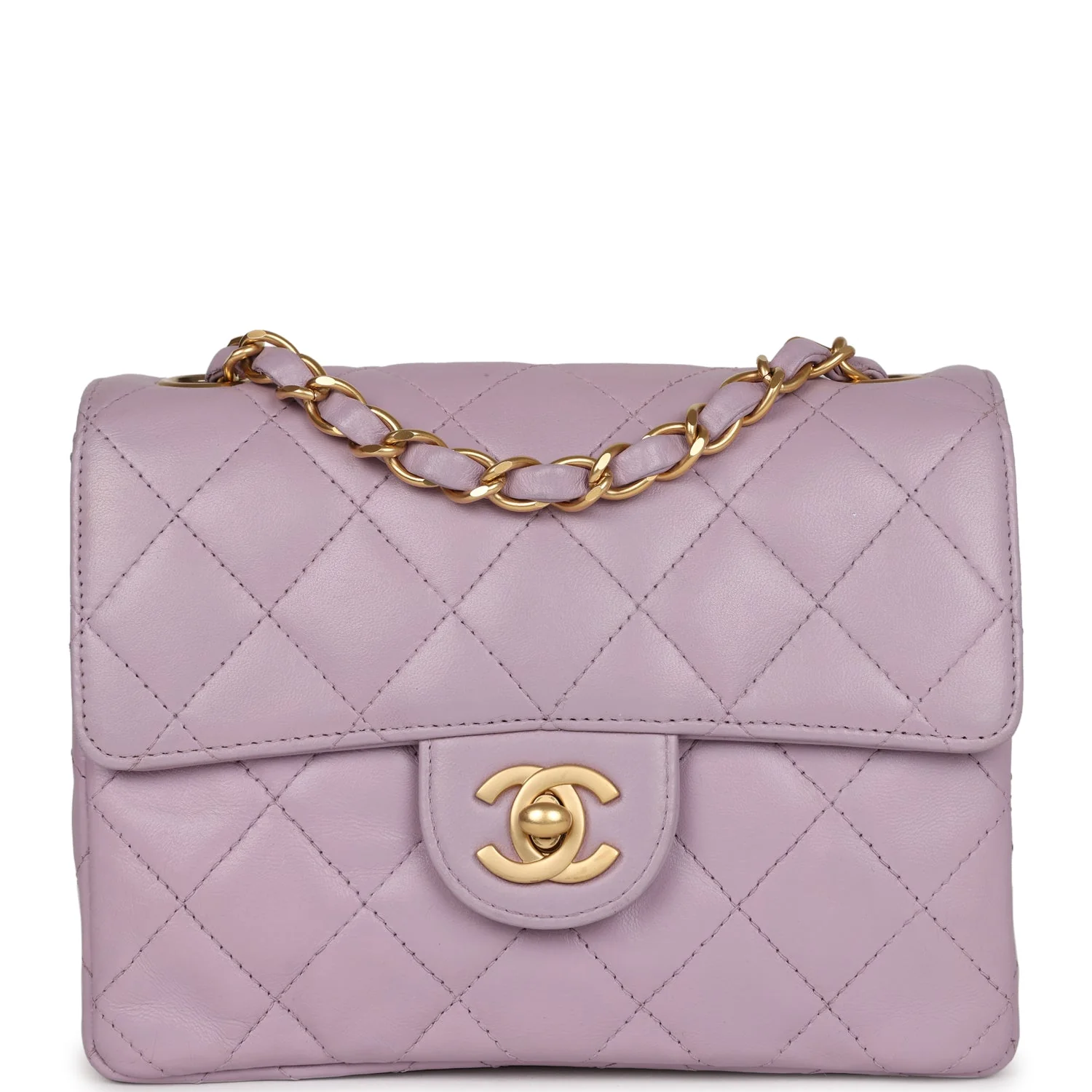 Vintage Chanel Mini Square Flap Bag Light Purple Lambskin Matte Gold Hardware
