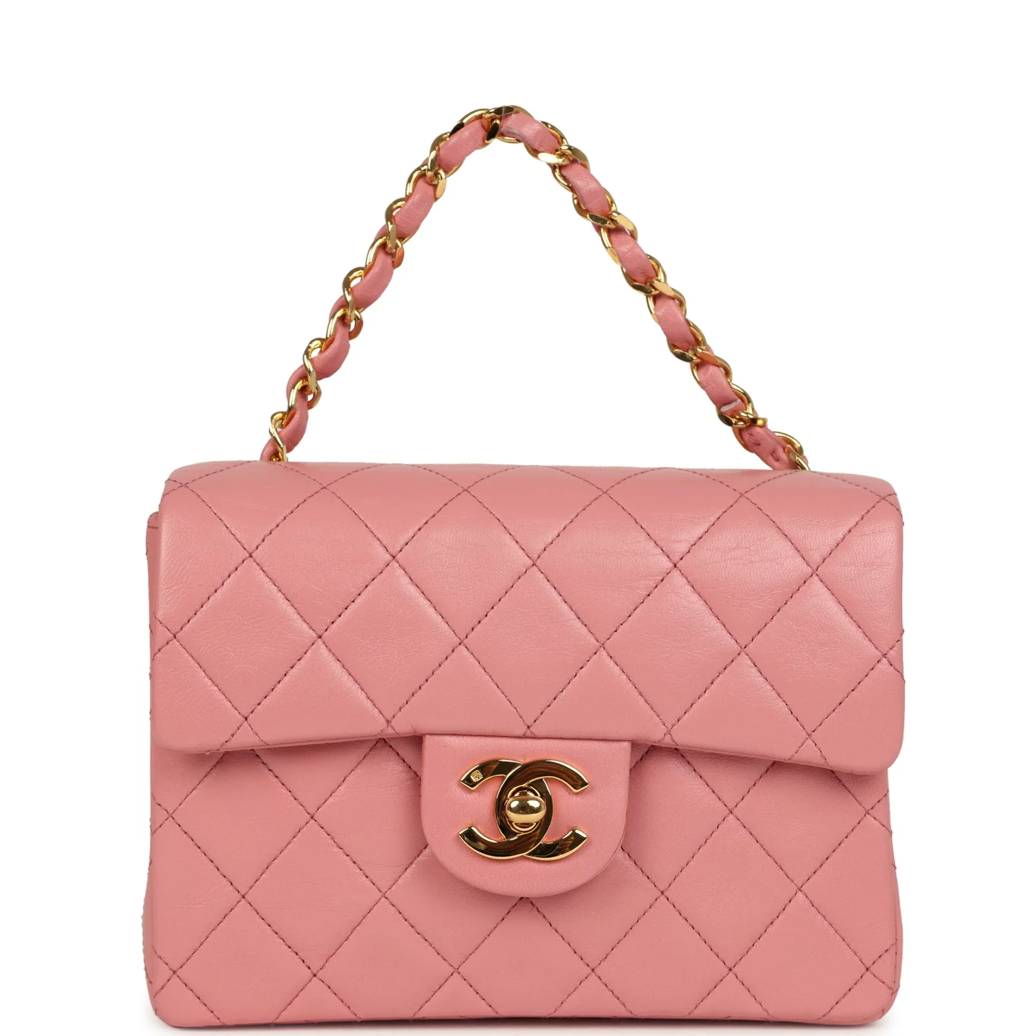 Vintage Chanel Mini Square Flap Dark Pink Lambskin Gold Hardware