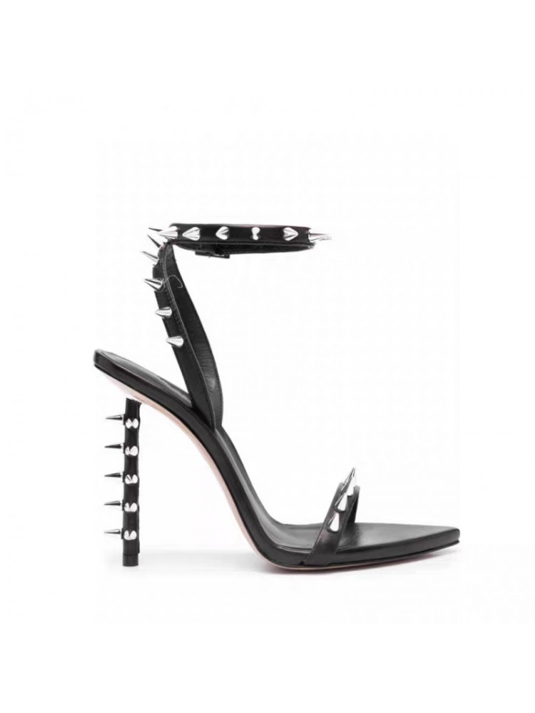 Rivet Metal Decor One-buckle Belt Pointed Heels