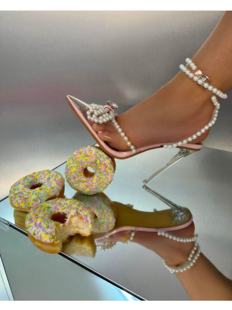 Exquisite Beading Rhinestone PVC Hasp Slim Heels