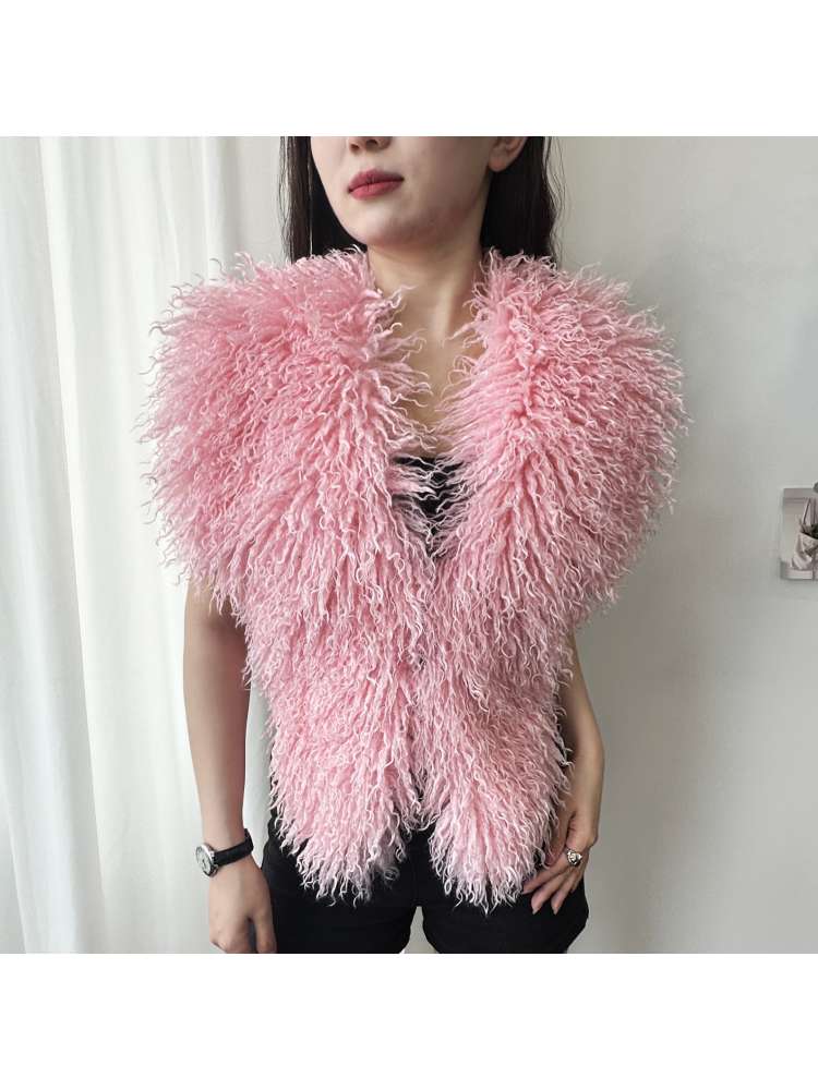Fake-Tan-Sheep-Fur Backless Tie-wrap Vest