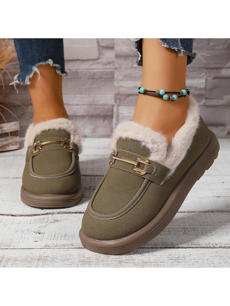 Patchwork Metal A Buckle Round Toe Ballet Flats