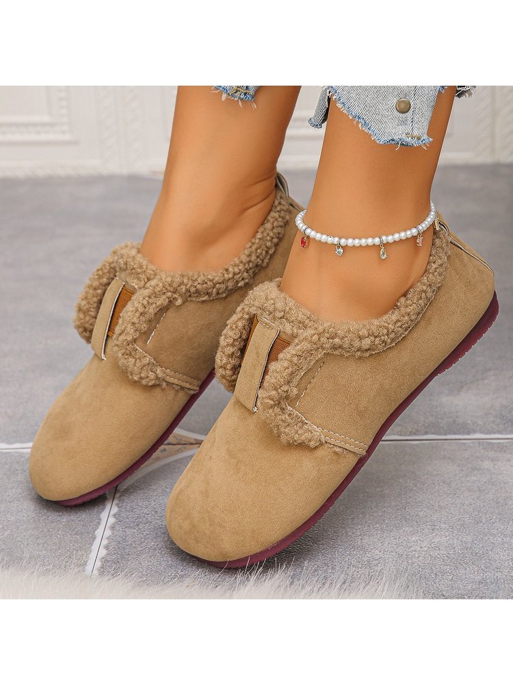 Modernist Fur Patchwork Round Toe Flats