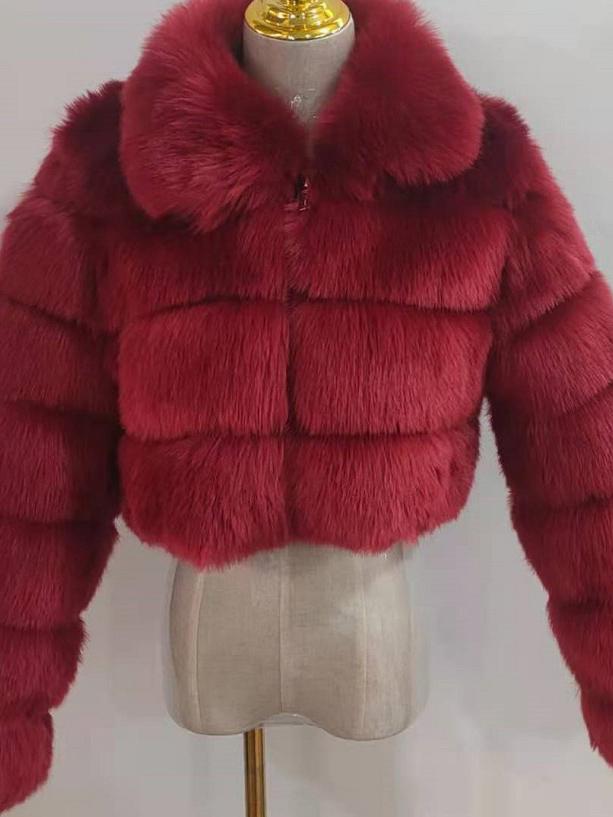 Elegant Zipper Down Ladies Faux Fur Winter Coats