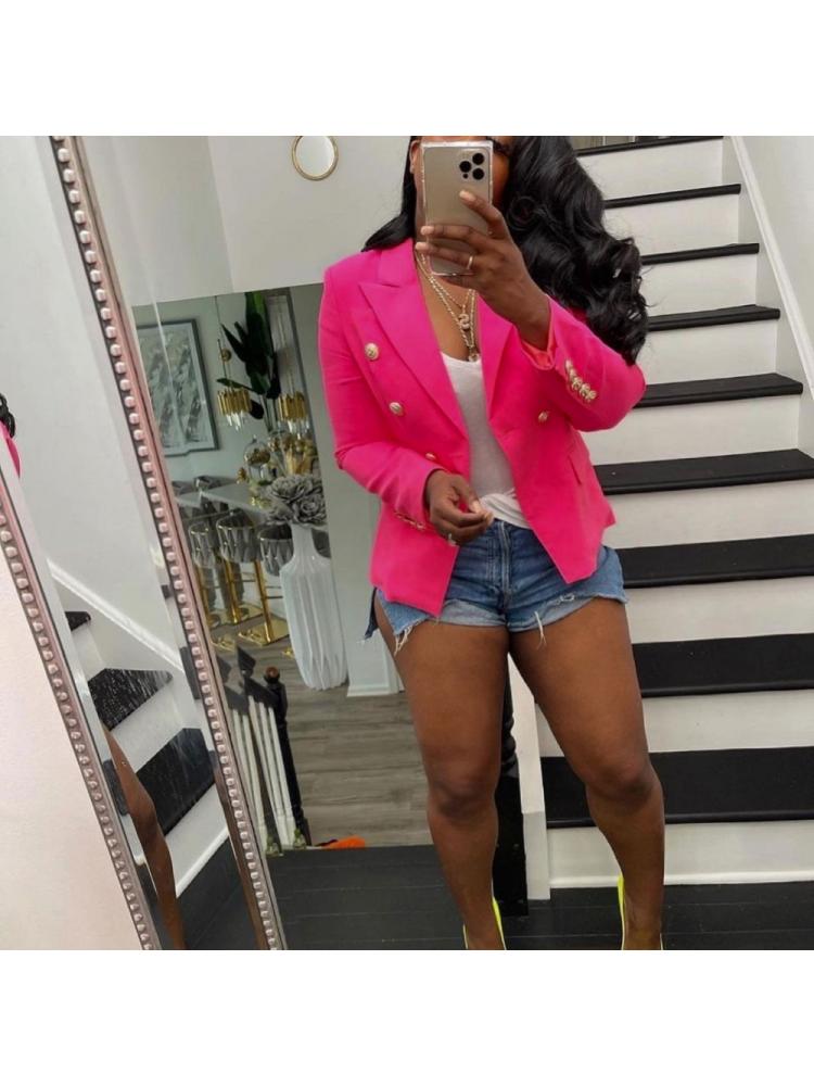 Plain Color Metal Button Notch Lapel Blazers