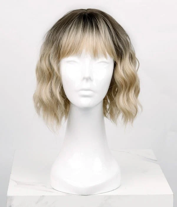 Vanilla Latte | Baby Blonde Short Wavy Bob Synthetic Wig with Bangs