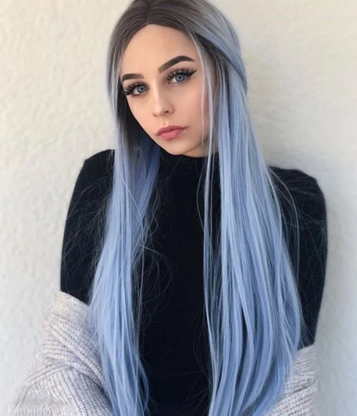 Macarons | Pastel Blue Long Layered Synthetic Lace Front Wig
