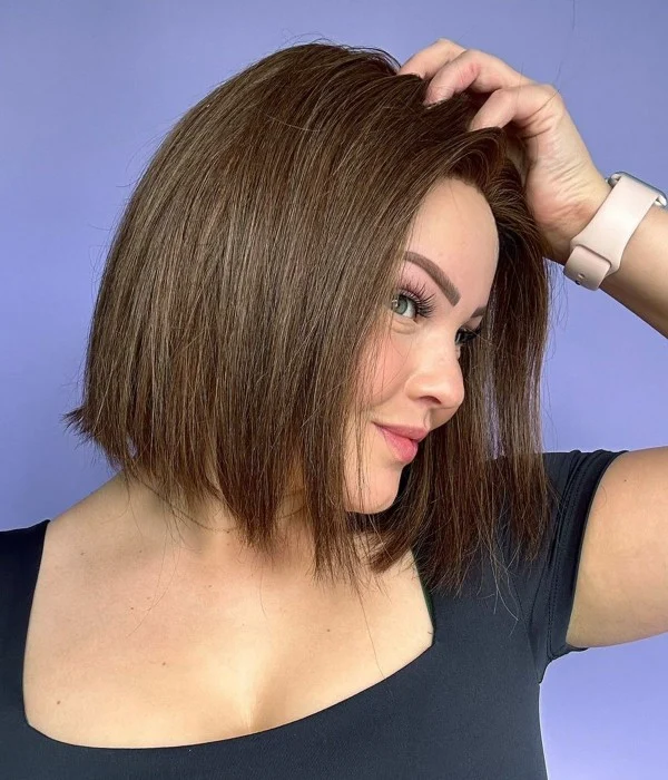 Willow | Medium Brown Bob Remy Human Hair Lace Front Wig| Low Density | Petite Size