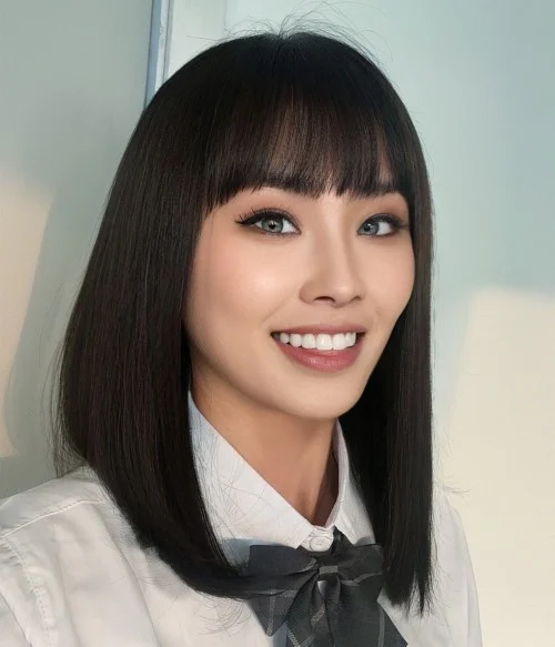 Ciara | Virgin Remy Human Hair Lace Front Wig with Bangs | Petite Size | Lightly Bleached Knots | 2 Color Options