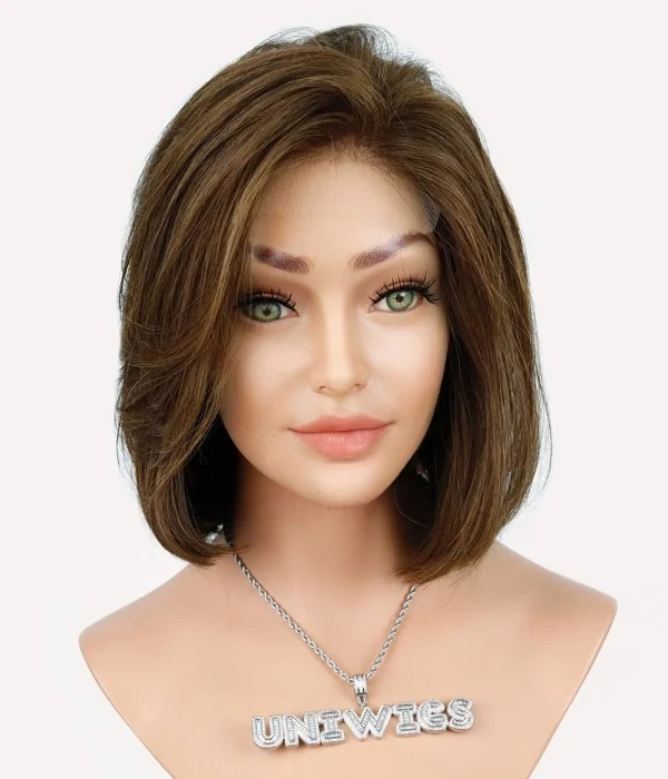 Willow | Medium Brown Bob Remy Human Hair Lace Front Wig| Low Density | Petite Size